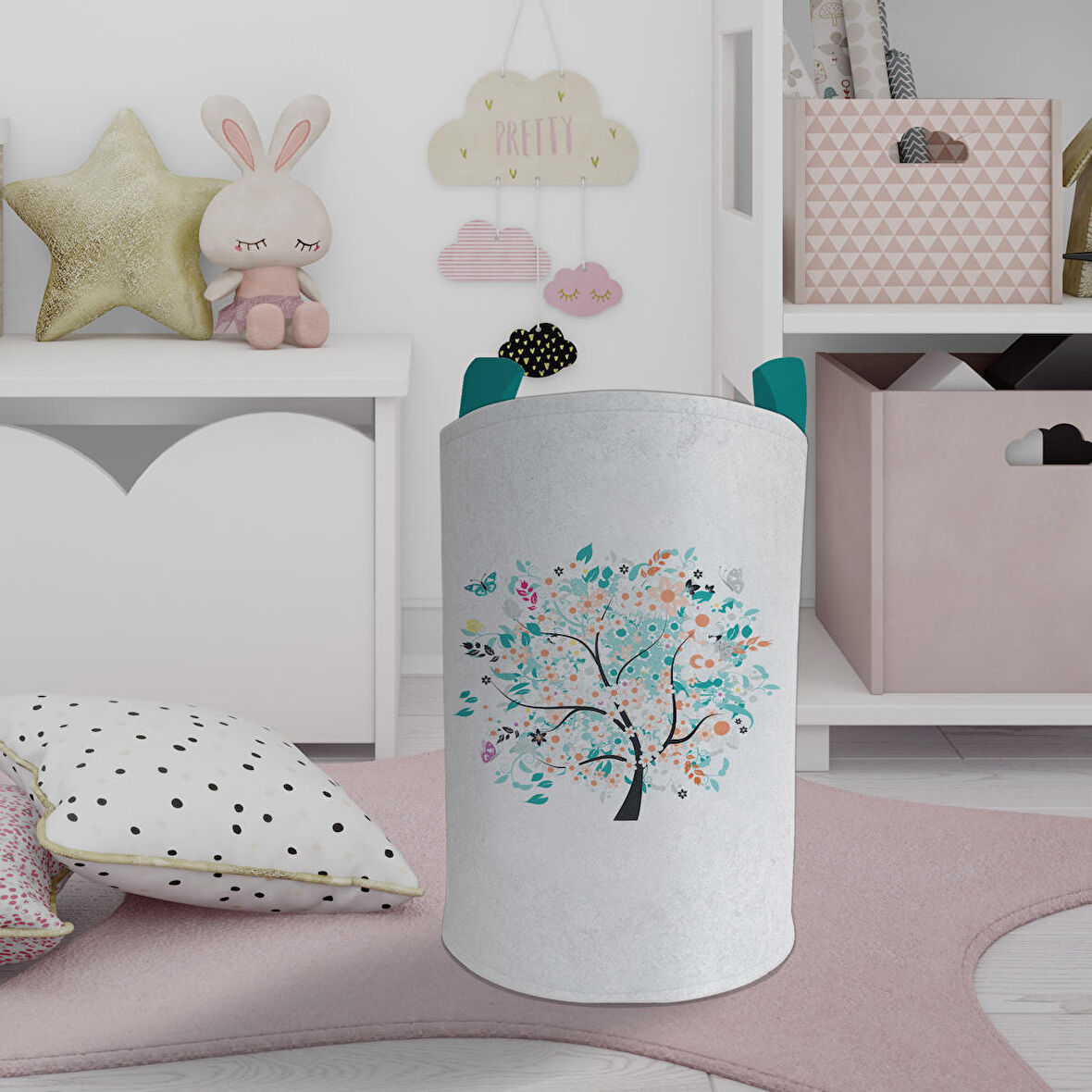 MEKTA HOME BEBEK VE ÇOCUK ODASI Kelebekli Ağaç Desenli Oyuncak Sepeti