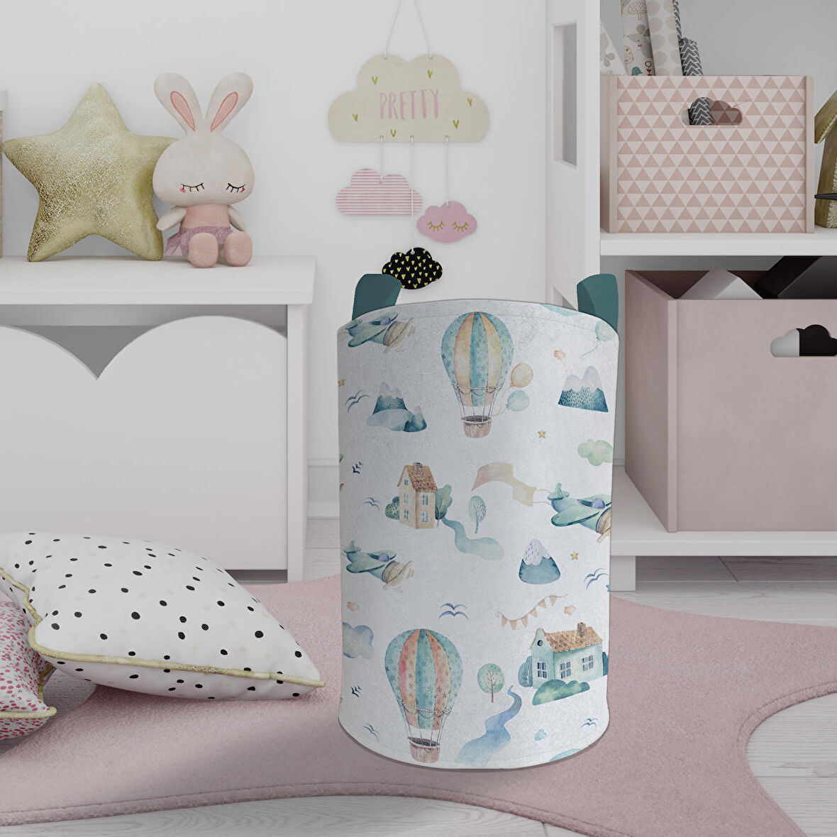 MEKTA HOME BEBEK VE ÇOCUK ODASI Soft Uçan Balonlar Desenli Oyuncak Sepeti