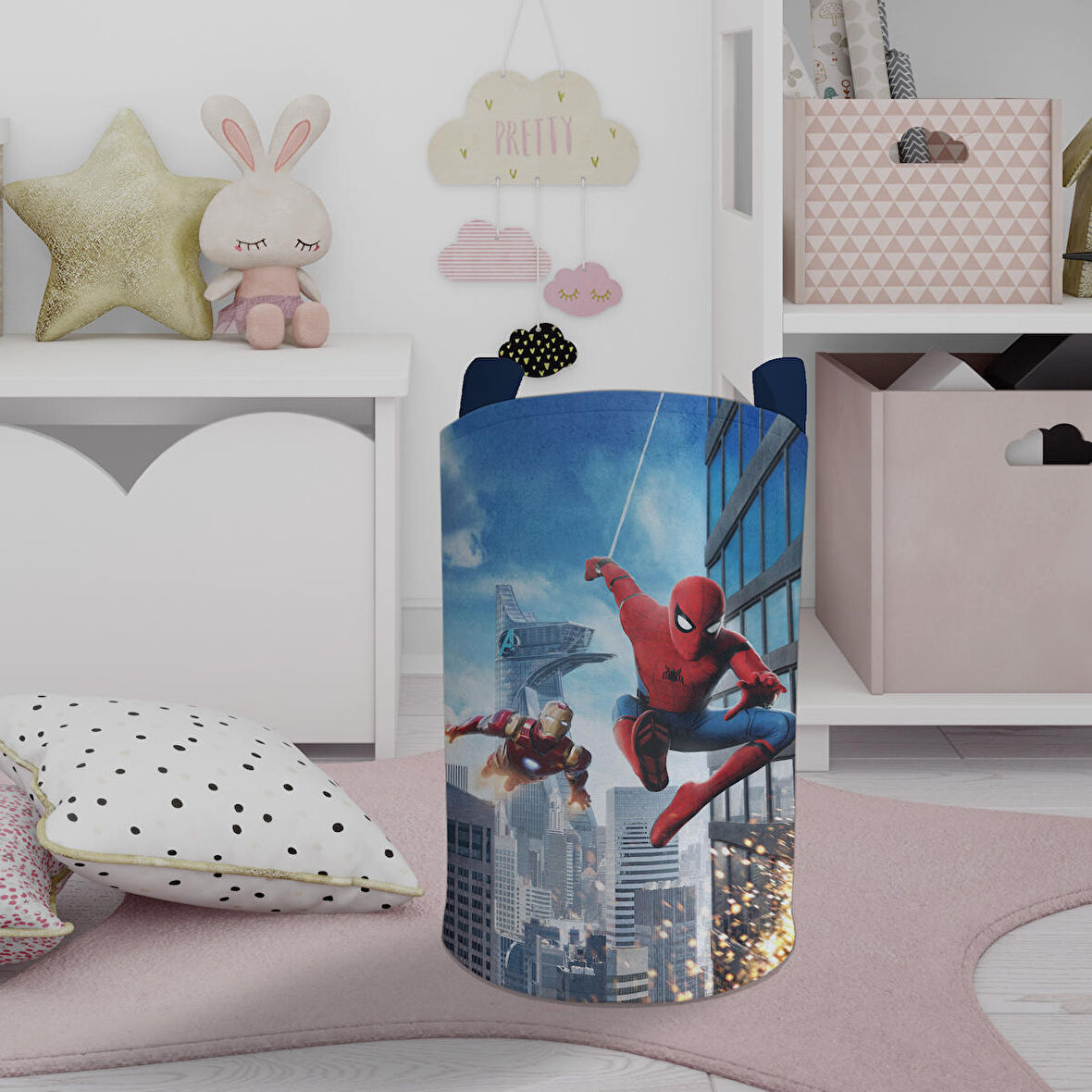 MEKTA HOME BEBEK VE ÇOCUK ODASI Iron Man ve Spider Man Desenli Oyuncak Sepeti