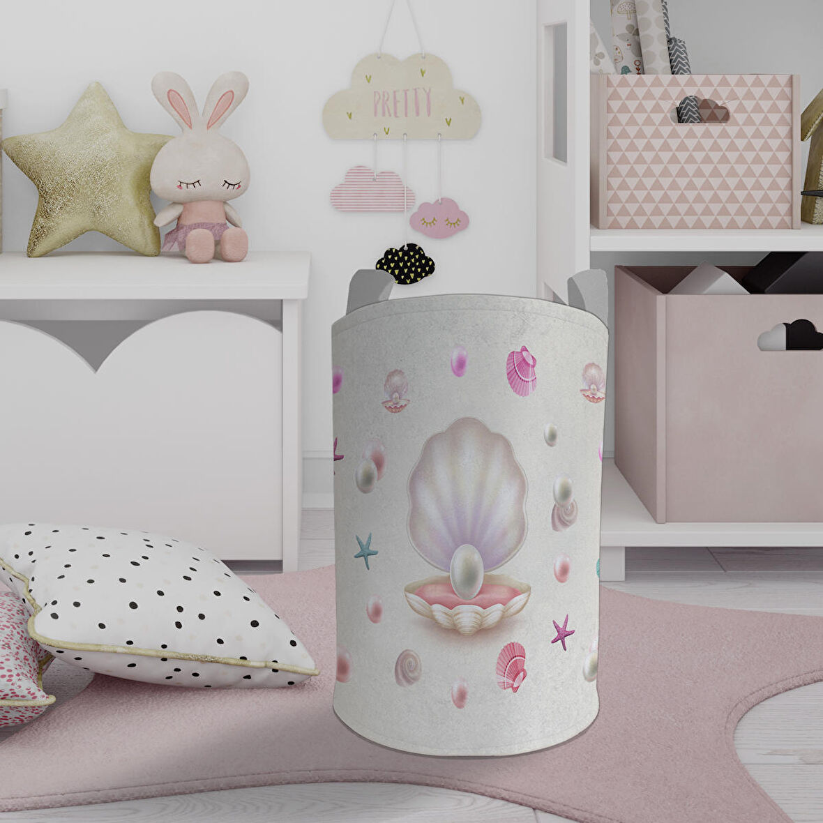 MEKTA HOME BEBEK VE ÇOCUK ODASI Deniz Yıldızlı Seksek Desenli Oyuncak Sepeti