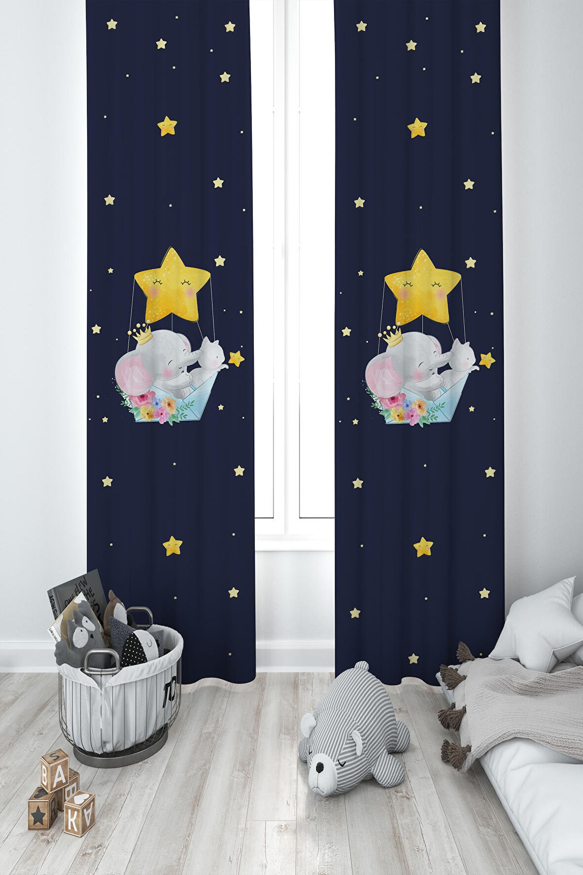 MEKTA HOME BEBEK VE ÇOCUK ODASI Sevimli Hayvanlar Desenli 2 Kanat Fon Perde