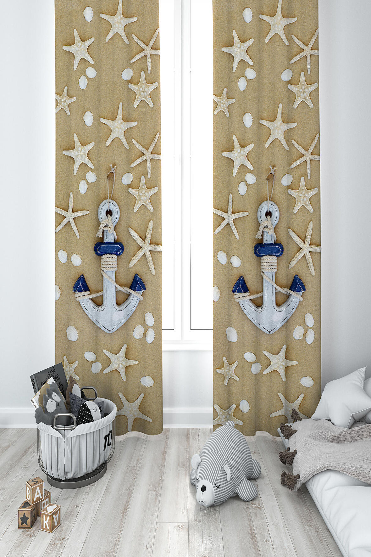 MEKTA HOME BEBEK VE ÇOCUK ODASI Kahverengi Çapa Desenli 2 Kanat Fon Perde