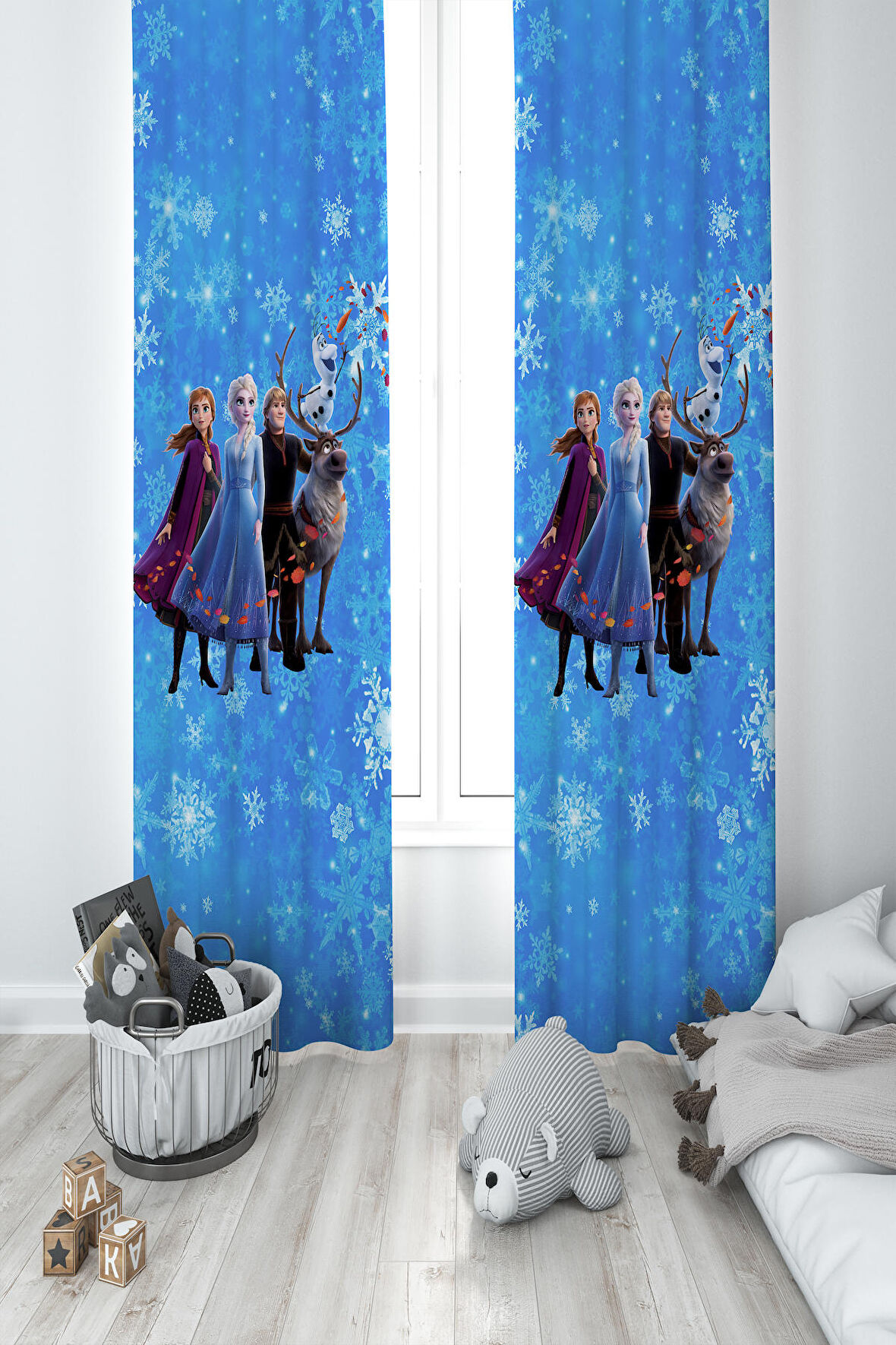 MEKTA HOME BEBEK VE ÇOCUK ODASI Karlar Ülkesi Desenli 2 Kanat Fon Perde