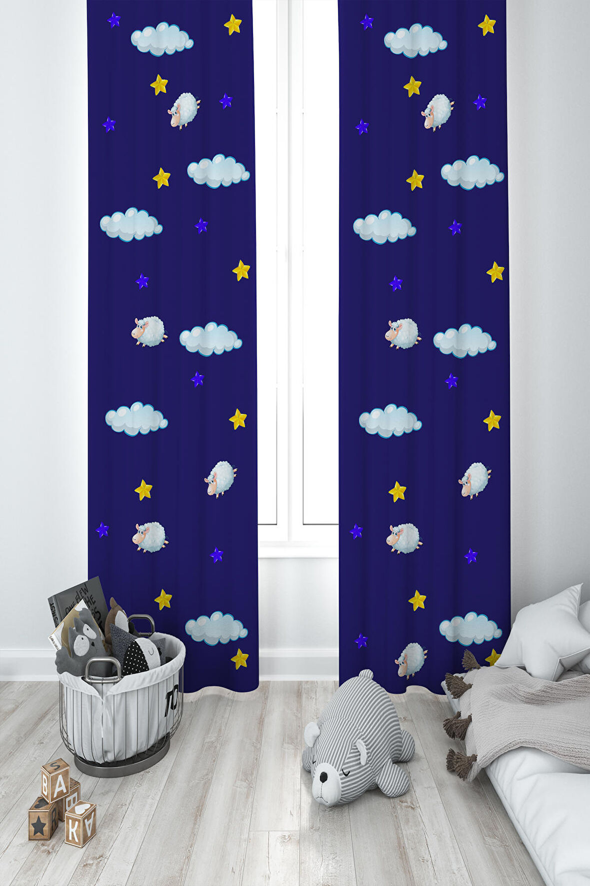 MEKTA HOME BEBEK VE ÇOCUK ODASI Uyuyan Çocuk Desenli 2 Kanat Fon Perde