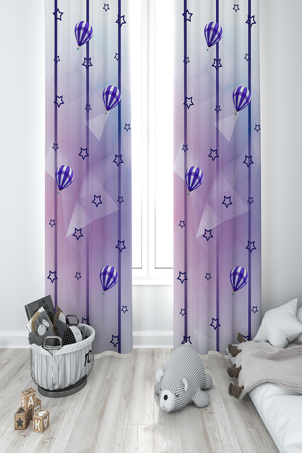 MEKTA HOME BEBEK VE ÇOCUK ODASI Uçan Sevimli Hayvan Desenli 2 Kanat Fon Perde