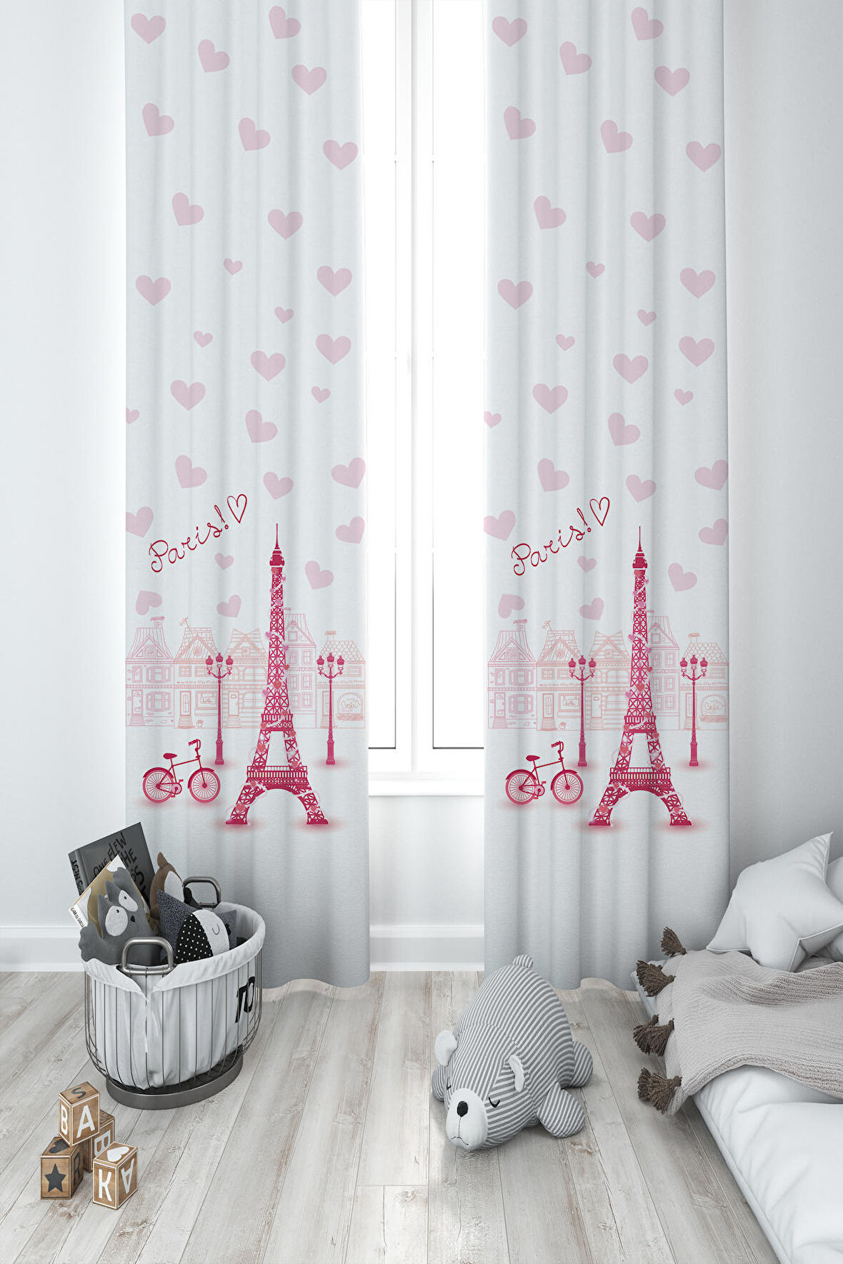 MEKTA HOME BEBEK VE ÇOCUK ODASI Eyfel Kule Desenli 2 Kanat Fon Perde