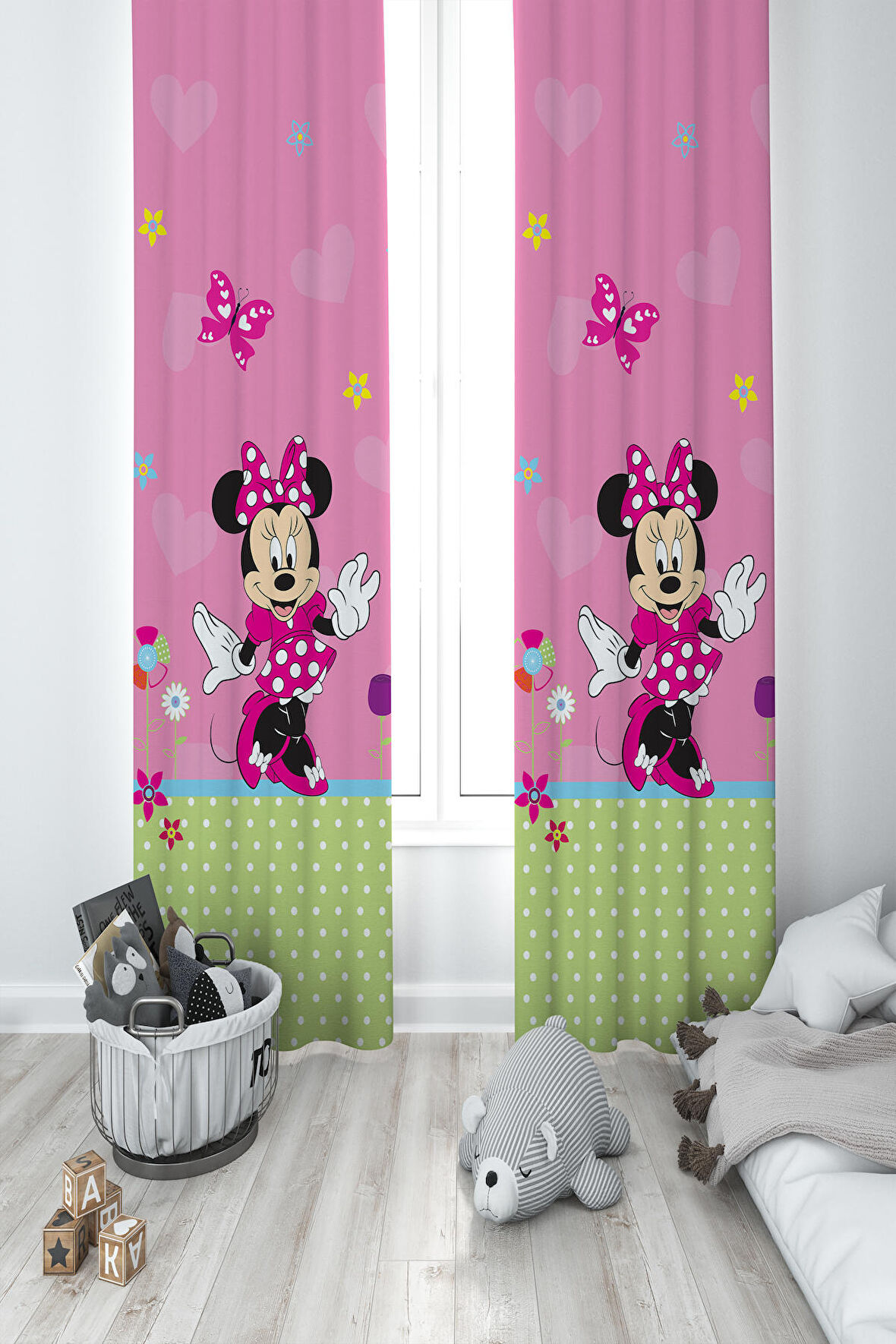 MEKTA HOME BEBEK VE ÇOCUK ODASI Minnie Maus Desenli 2 Kanat Fon Perde