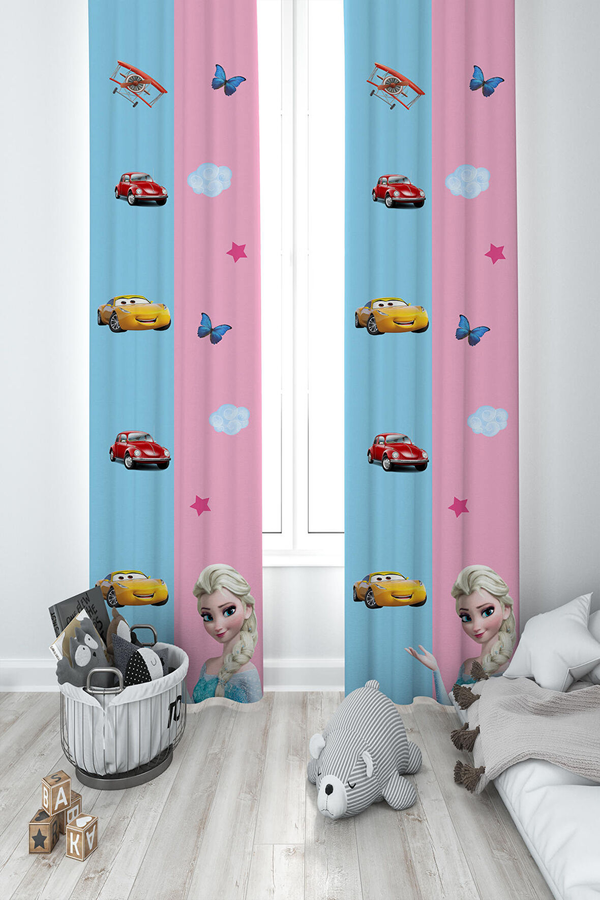 MEKTA HOME BEBEK VE ÇOCUK ODASI Erkek ve Kız İçin Ortak Desenli 2 Kanat Fon Perde