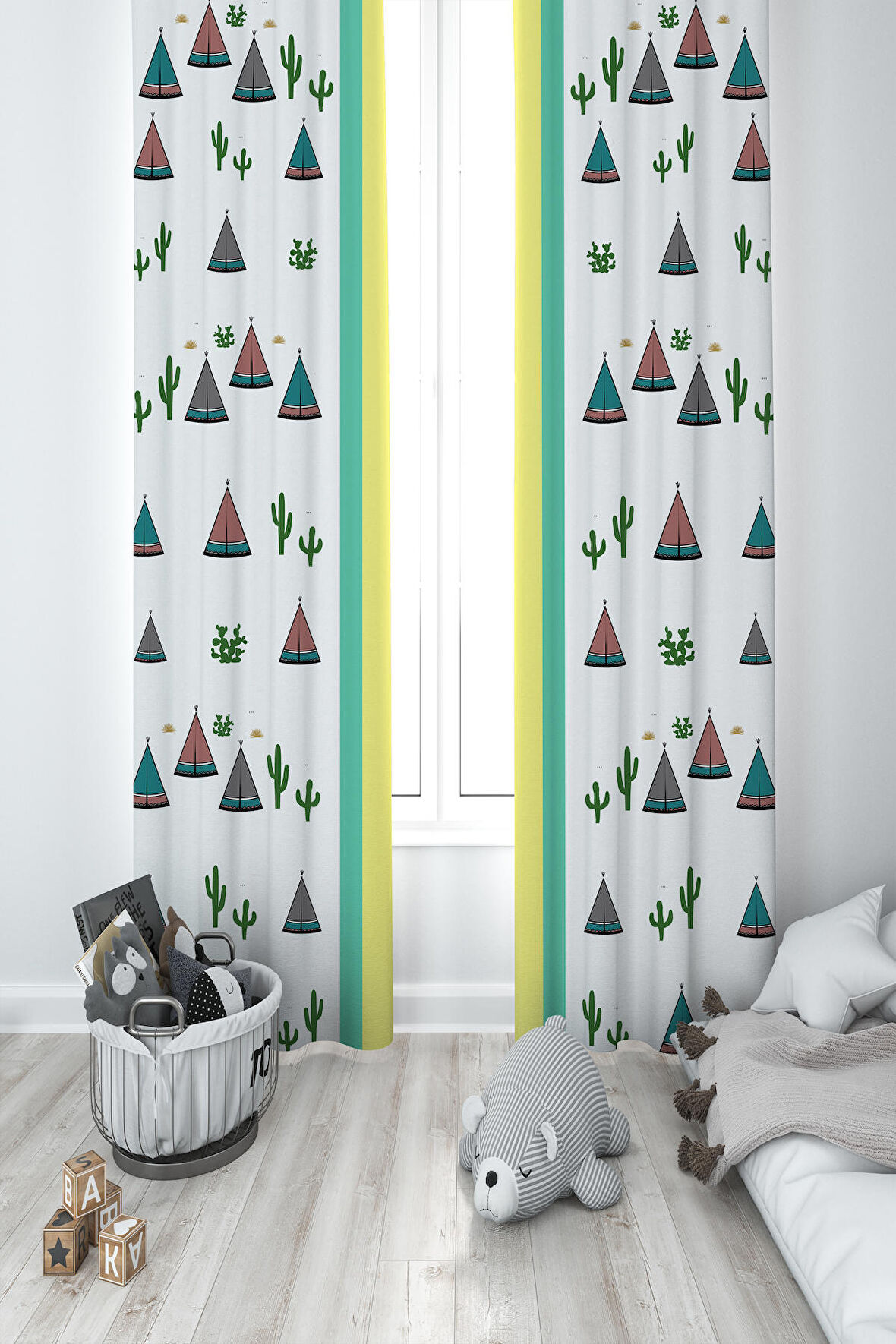 MEKTA HOME BEBEK VE ÇOCUK ODASI Hayvan Ağaç ve Yol Figür Desenli 2 Kanat Fon Perde