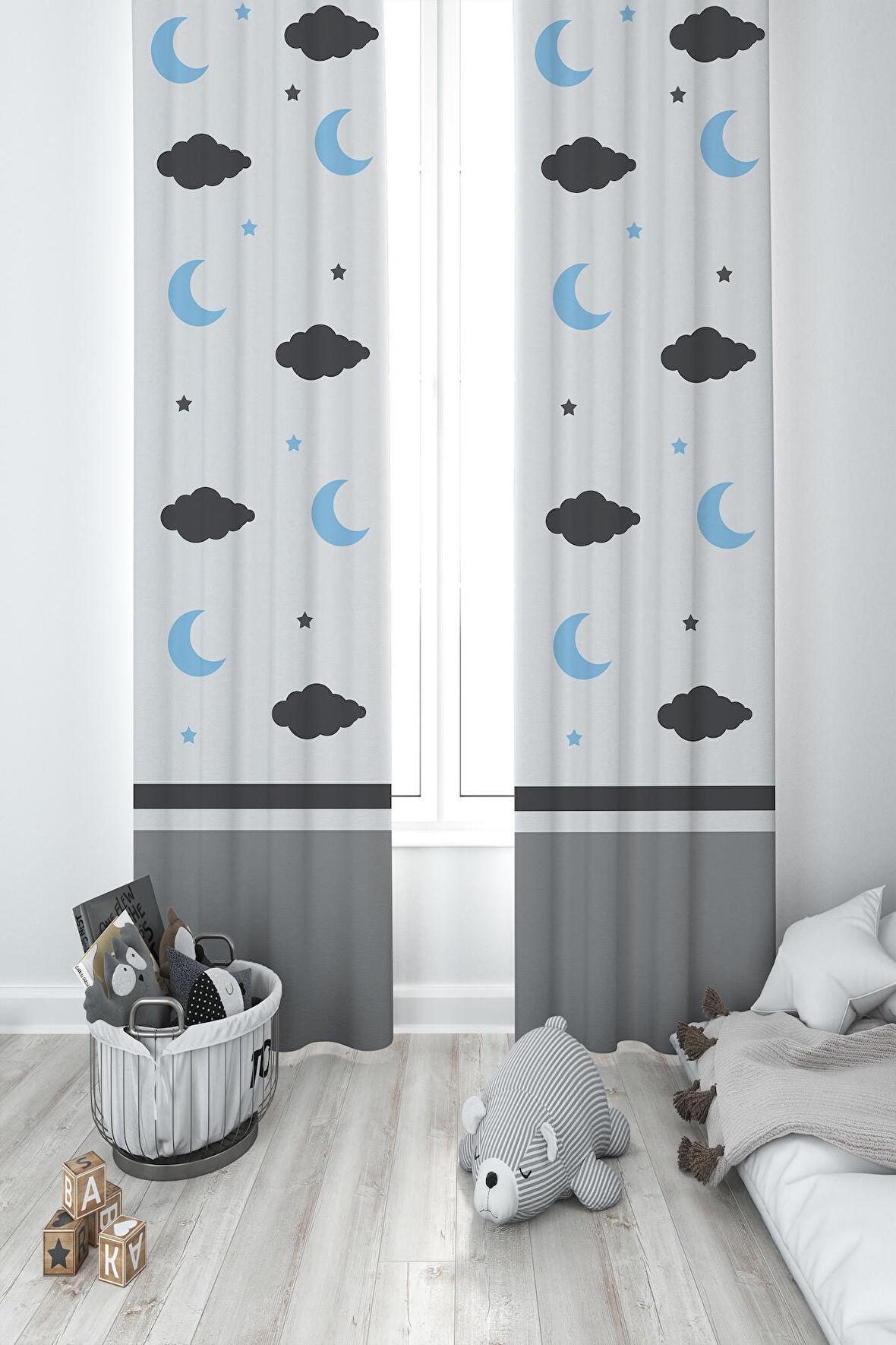 MEKTA HOME BEBEK VE ÇOCUK ODASI İzci Panda Desenli 2 Kanat Fon Perde