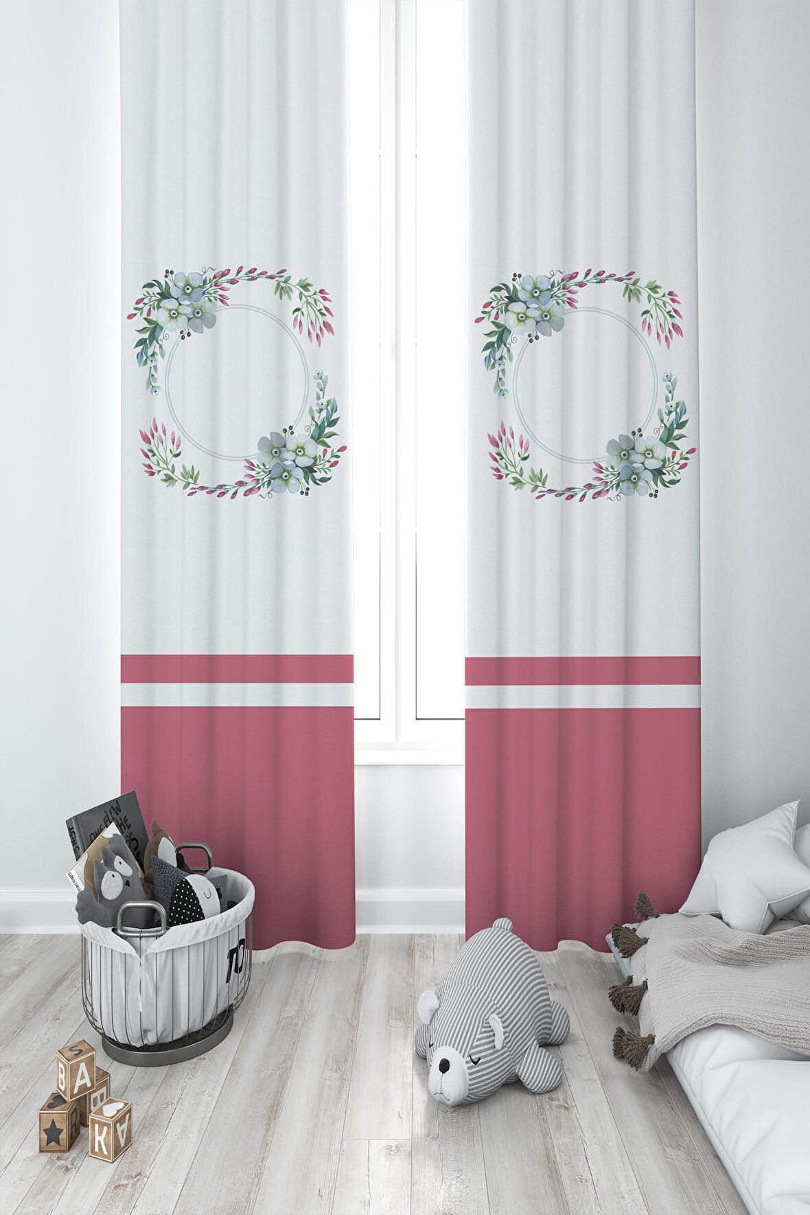 MEKTA HOME BEBEK VE ÇOCUK ODASI Çiçek Desenli 2 Kanat Fon Perde