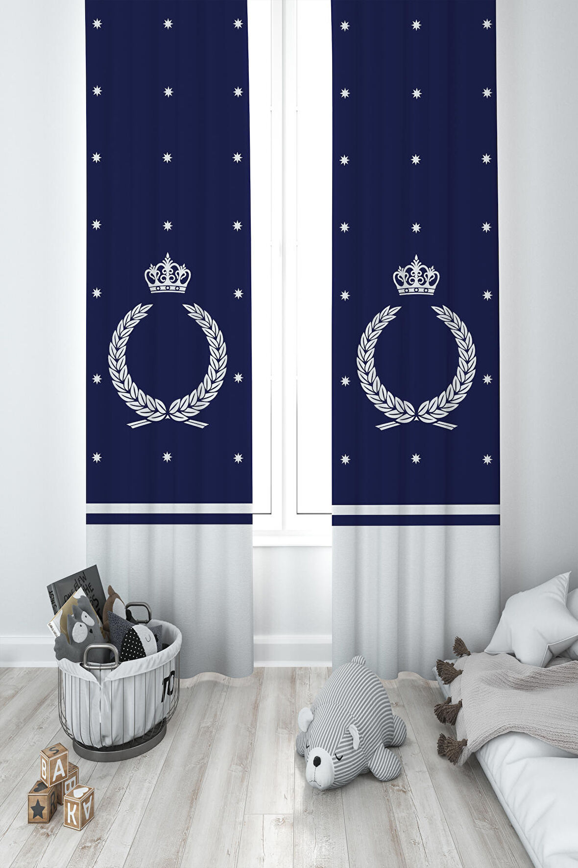 MEKTA HOME BEBEK VE ÇOCUK ODASI Çelenk Taç Desenli 2 Kanat Fon Perde