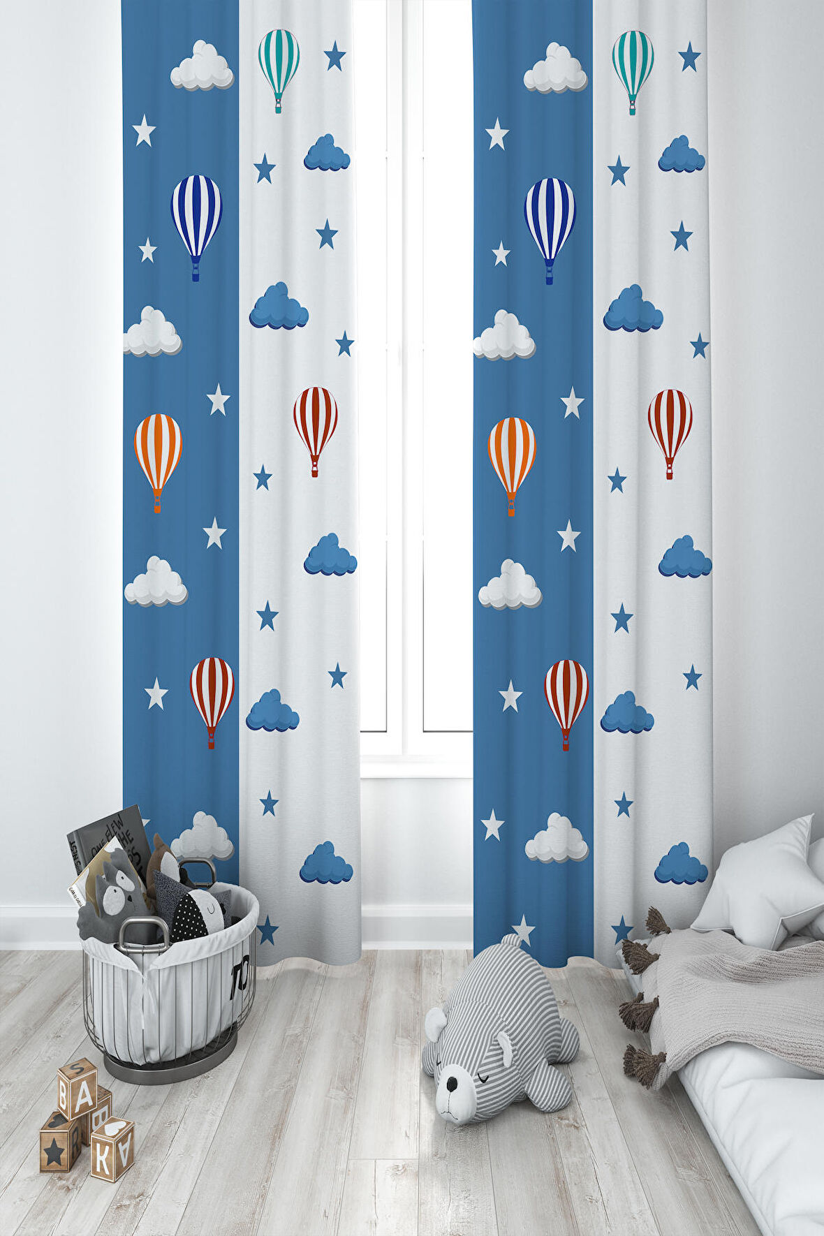 MEKTA HOME BEBEK VE ÇOCUK ODASI Yollu ve Seksek Desenli 2 Kanat Fon Perde