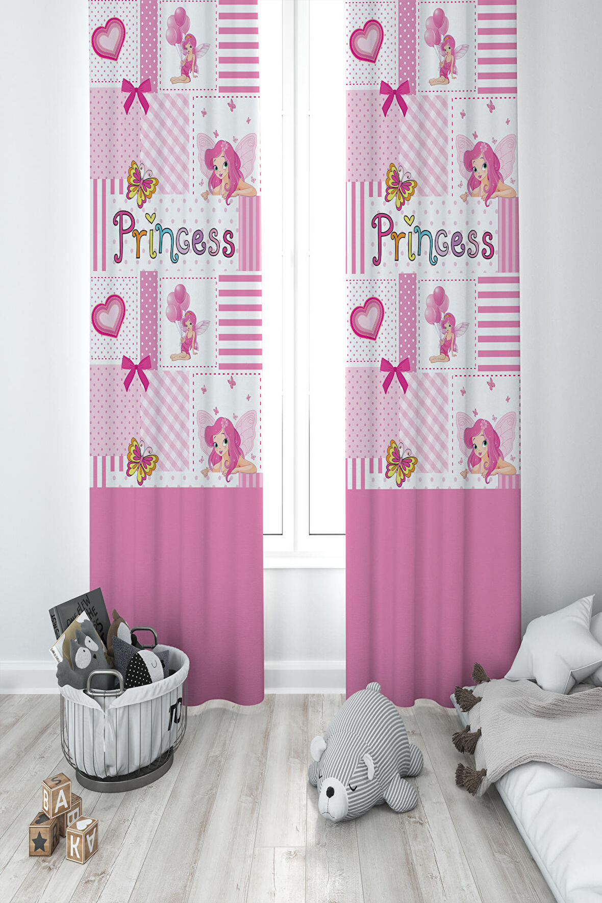 MEKTA HOME BEBEK VE ÇOCUK ODASI Princess Desenli Pembe 2 Kanat Fon Perde