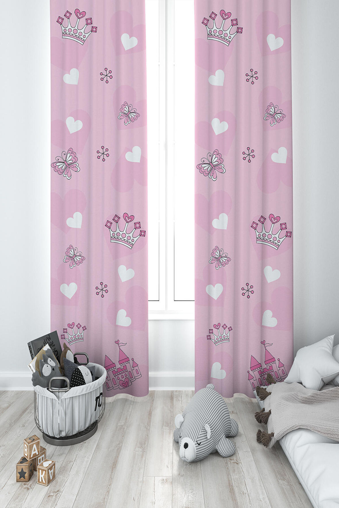 MEKTA HOME BEBEK VE ÇOCUK ODASI Sesekli Kelebek Desenli 2 Kanat Fon Perde