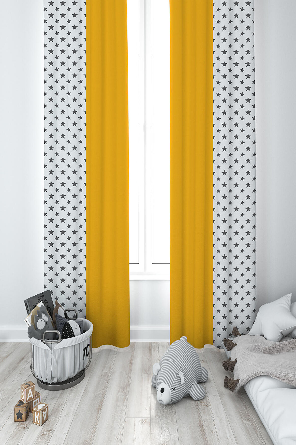 MEKTA HOME BEBEK VE ÇOCUK ODASI Üç Balonlu Seksek Desenli 2 Kanat Fon Perde