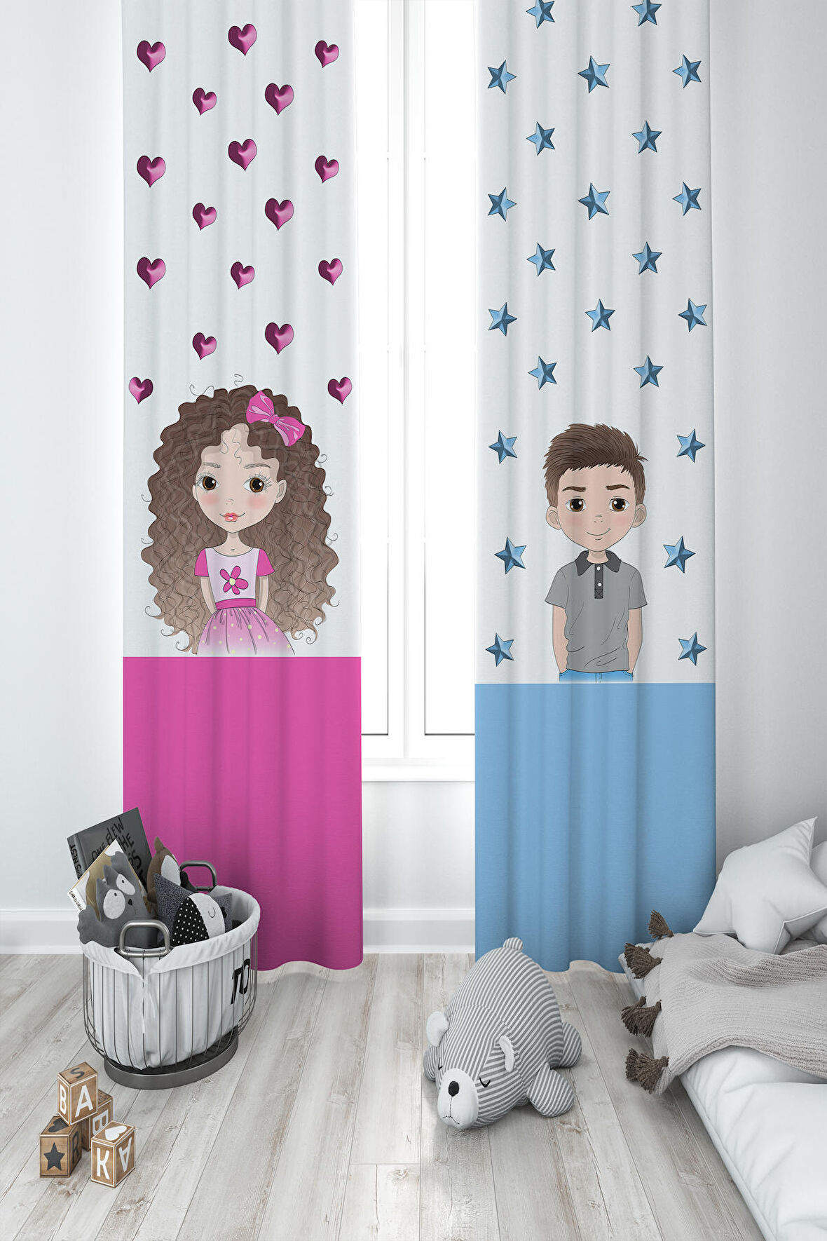 MEKTA HOME BEBEK VE ÇOCUK ODASI Kız ve Erkek Çocuk Desenli 2 Kanat Fon Perde