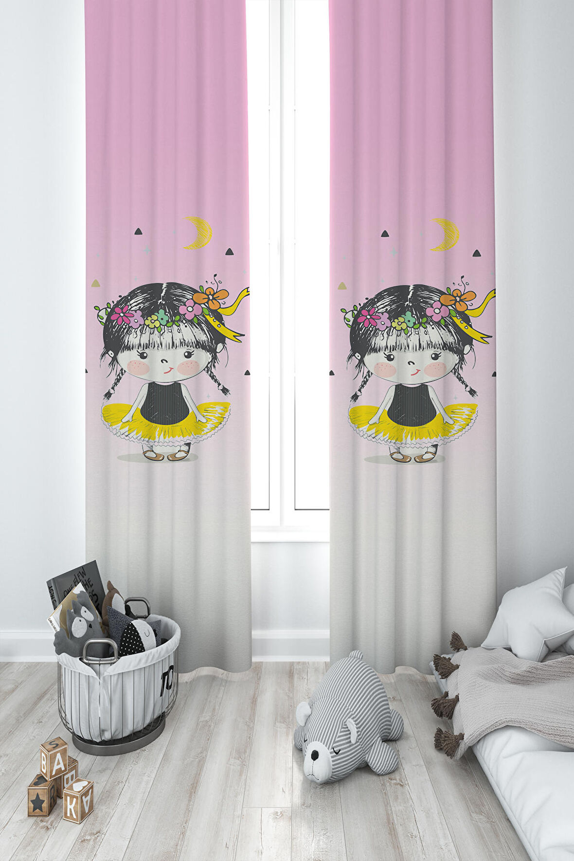 MEKTA HOME BEBEK VE ÇOCUK ODASI Balerin Çocuk Desenli 2 Kanat Fon Perde