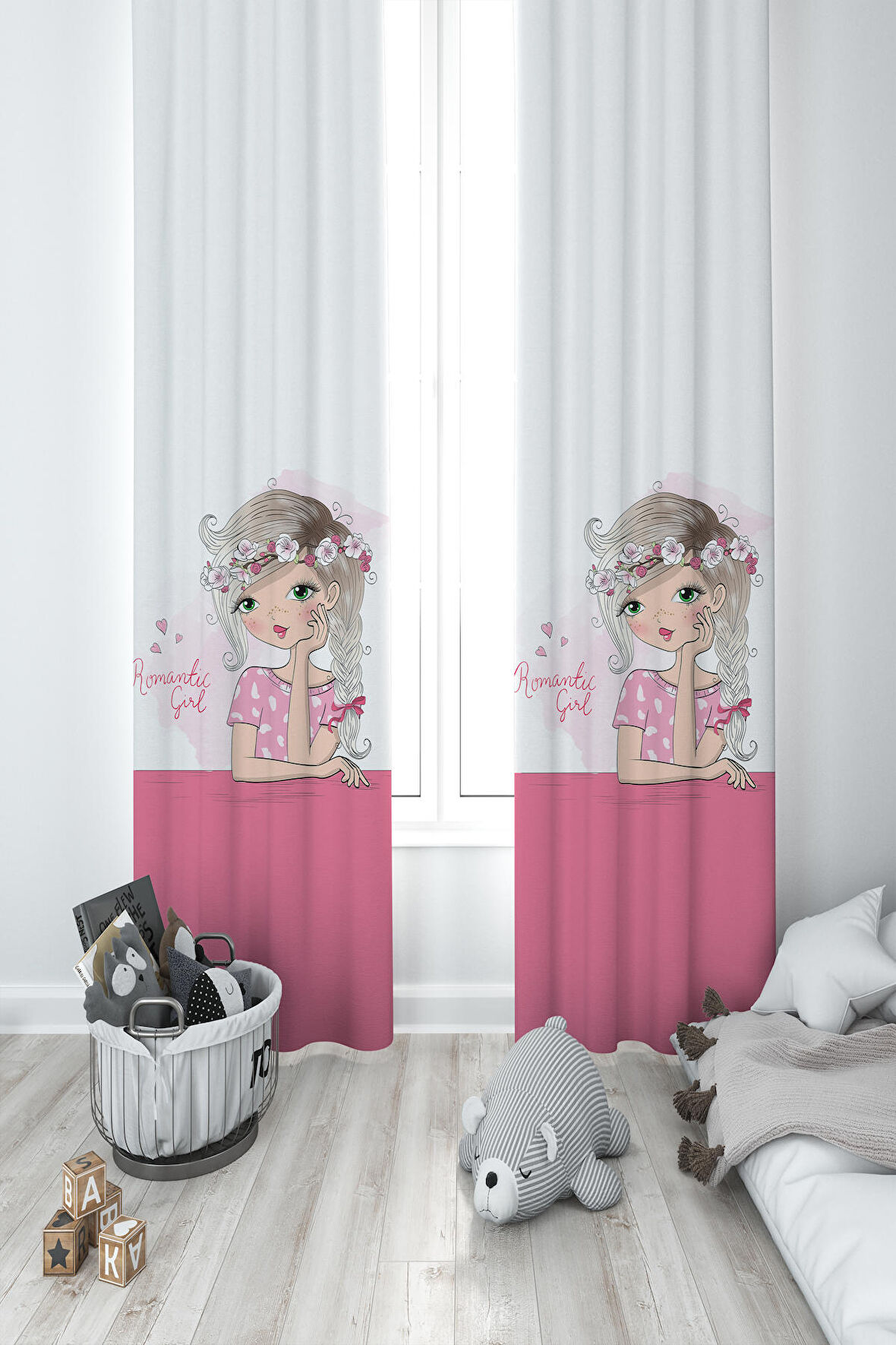 MEKTA HOME BEBEK VE ÇOCUK ODASI Romantic Girl Desenli 2 Kanat Fon Perde