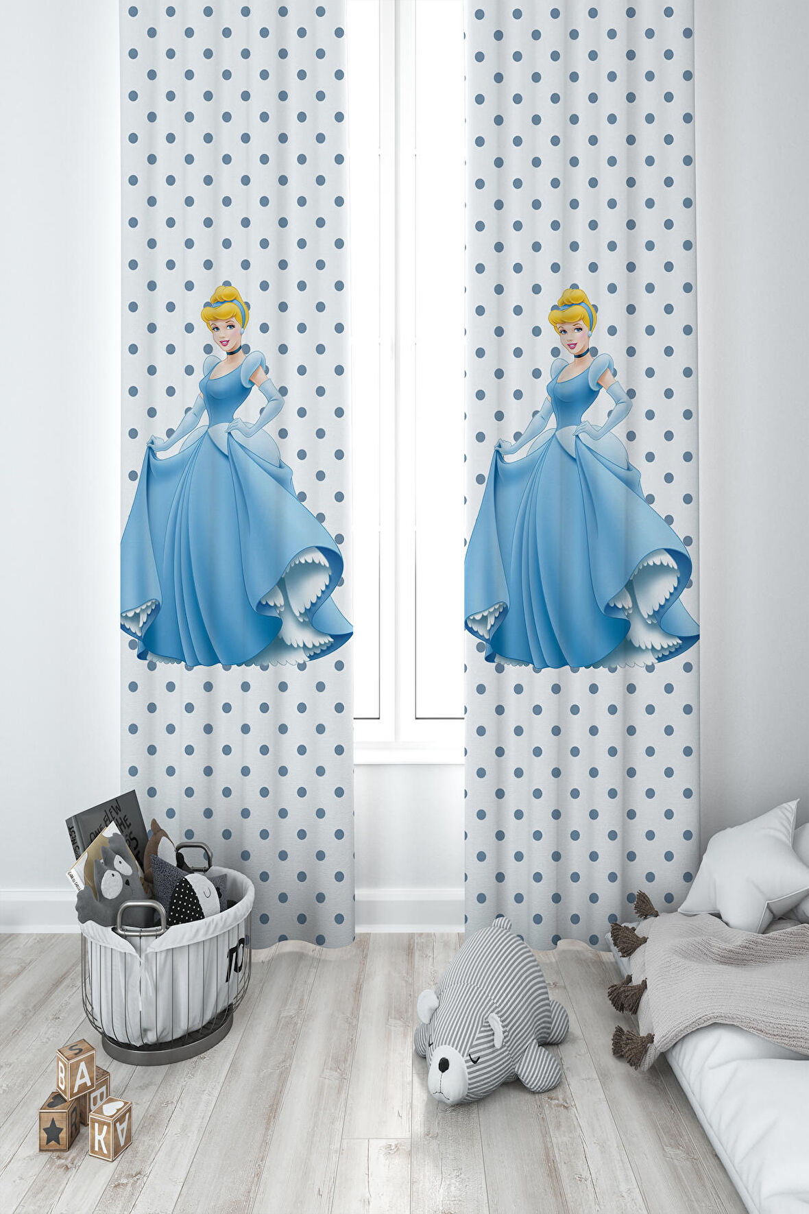 MEKTA HOME BEBEK VE ÇOCUK ODASI Puantiyeli Prenses Kız Desenli 2 Kanat Fon Perde