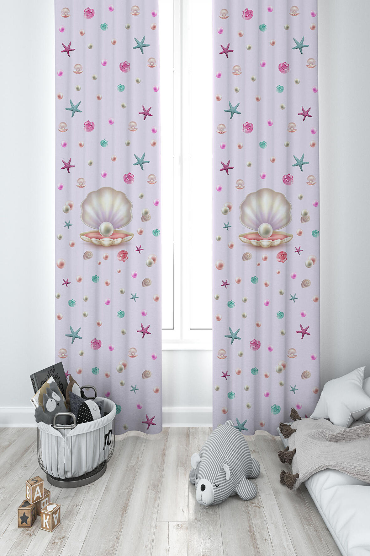 MEKTA HOME BEBEK VE ÇOCUK ODASI Seksekli ve Deniz Fenerli 2 Kanat Fon Perde
