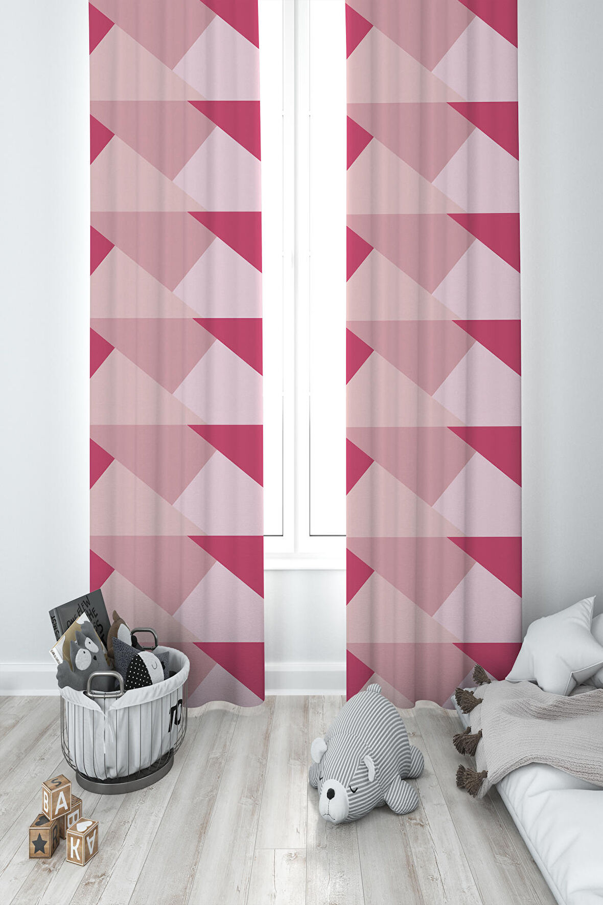 MEKTA HOME BEBEK VE ÇOCUK ODASI Geometrik Desenli 2 Kanat Fon Perde