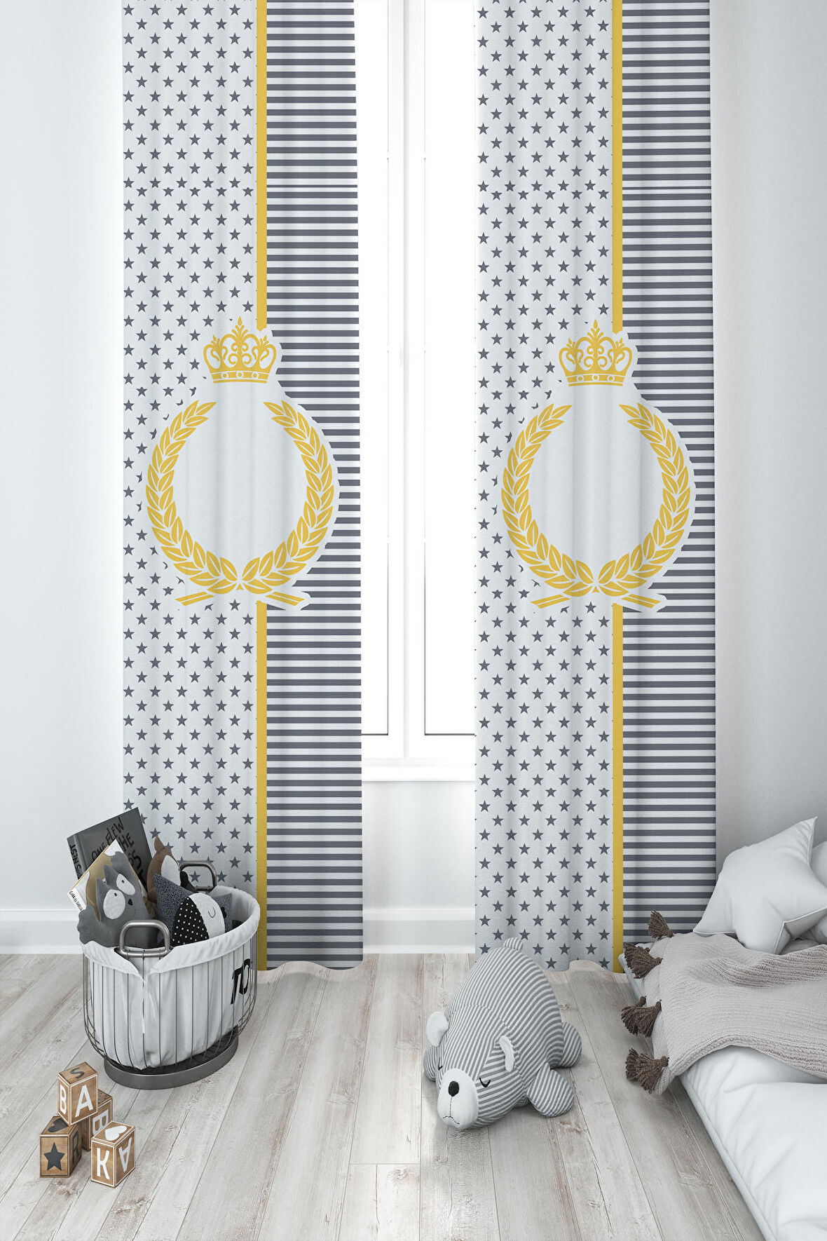 MEKTA HOME BEBEK VE ÇOCUK ODASI Taç Çelenk Yıldızlı 2 Kanat Fon Perde