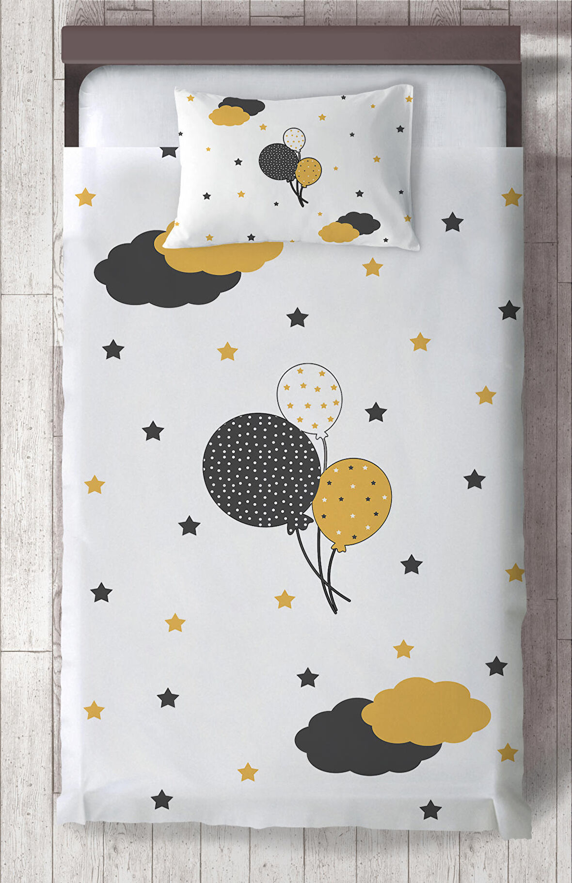 MEKTA HOME BEBEK VE ÇOCUK ODASI Balonlu Yıldız Desenli Yatak Örtüsü