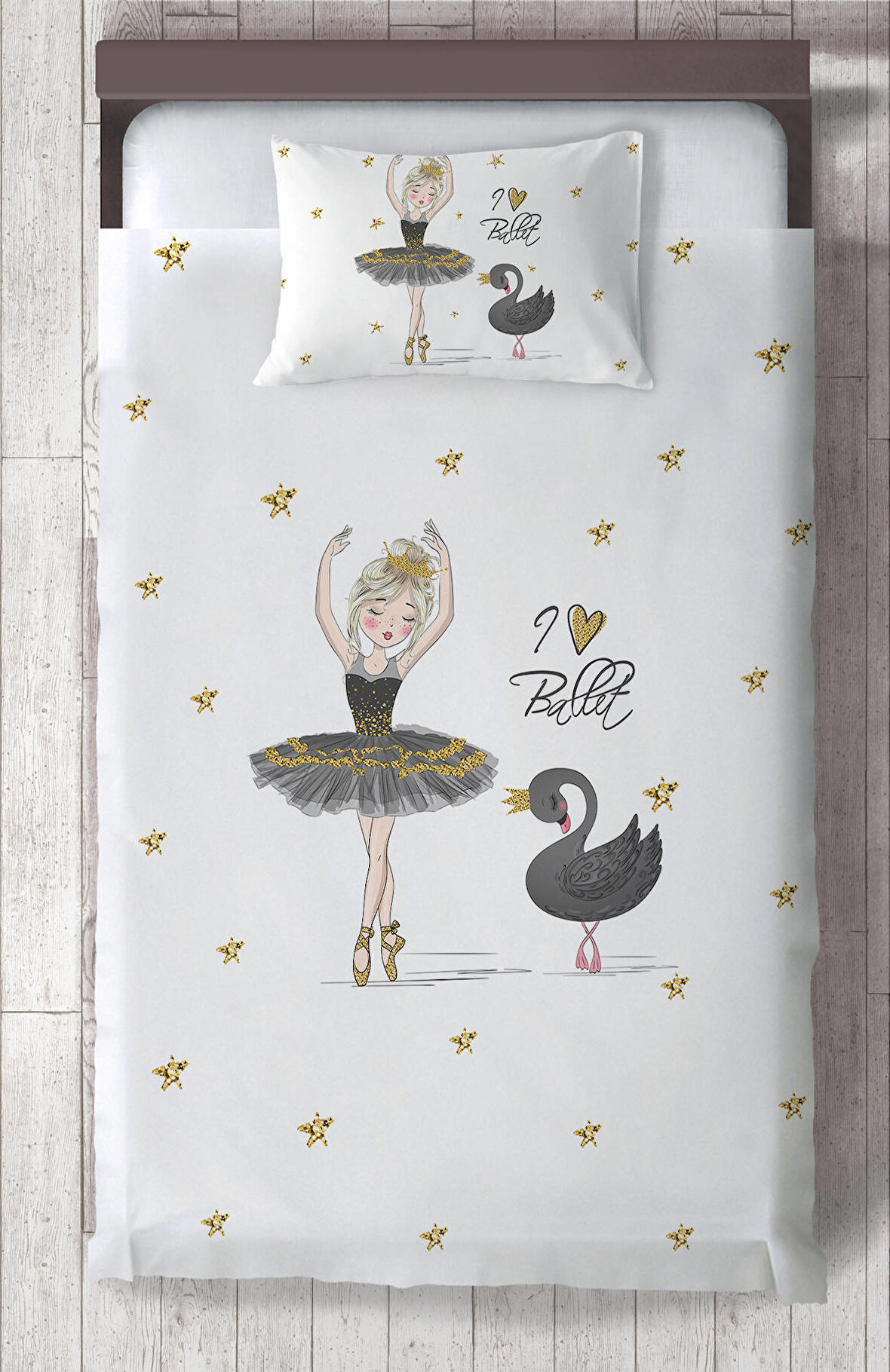 MEKTA HOME BEBEK VE ÇOCUK ODASI Balerin Kız ve Kuğu Desenli Yatak Örtüsü