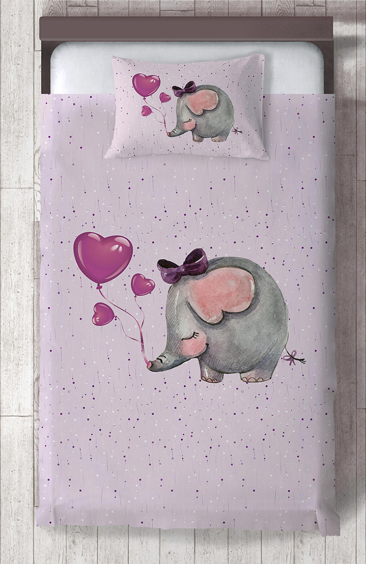 MEKTA HOME BEBEK VE ÇOCUK ODASI Mor Fil Desenli Yatak Örtüsü