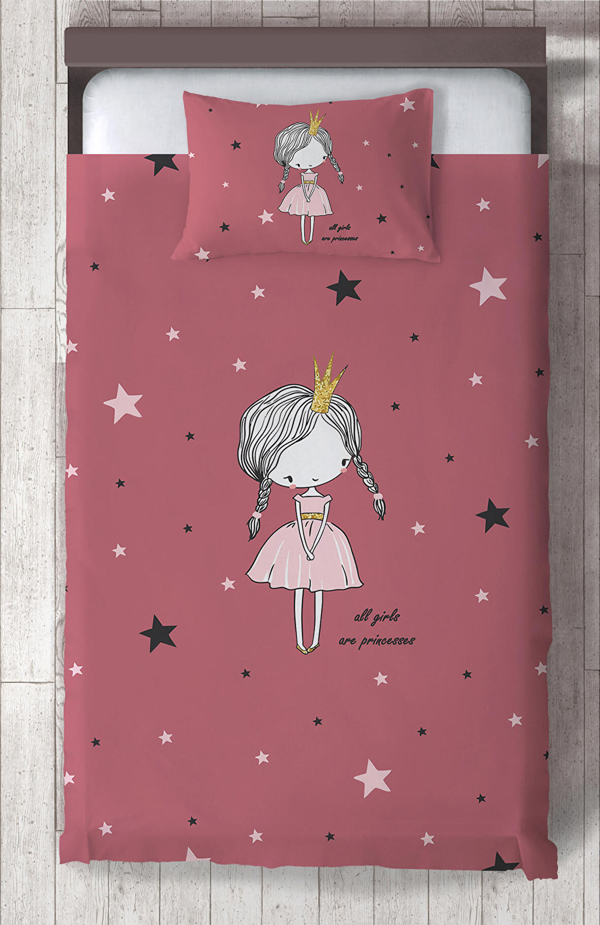 MEKTA HOME BEBEK VE ÇOCUK ODASI Yıldızlı Prenses Desenli Yatak Örtüsü