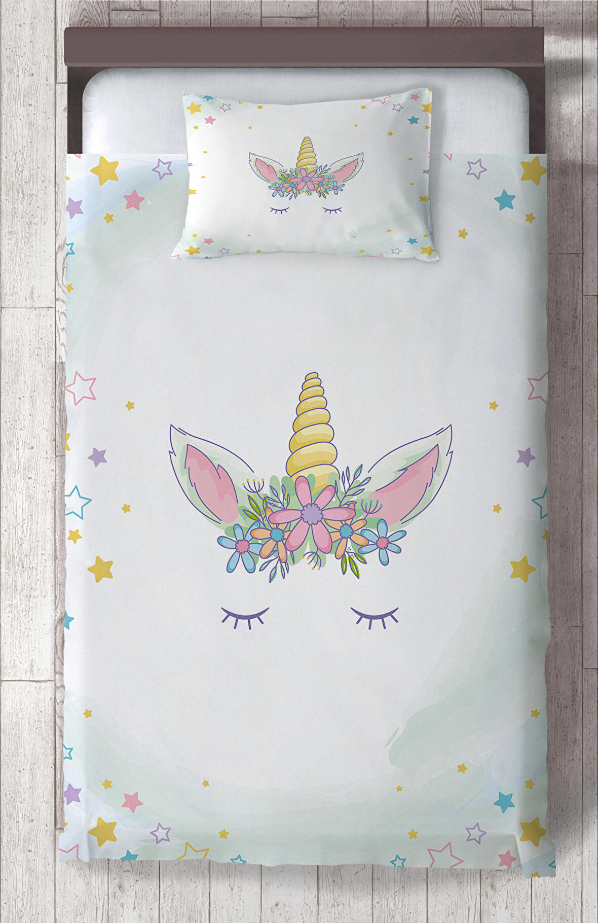 MEKTA HOME BEBEK VE ÇOCUK ODASI Çiçekli Yıldız Desenli Yatak Örtüsü