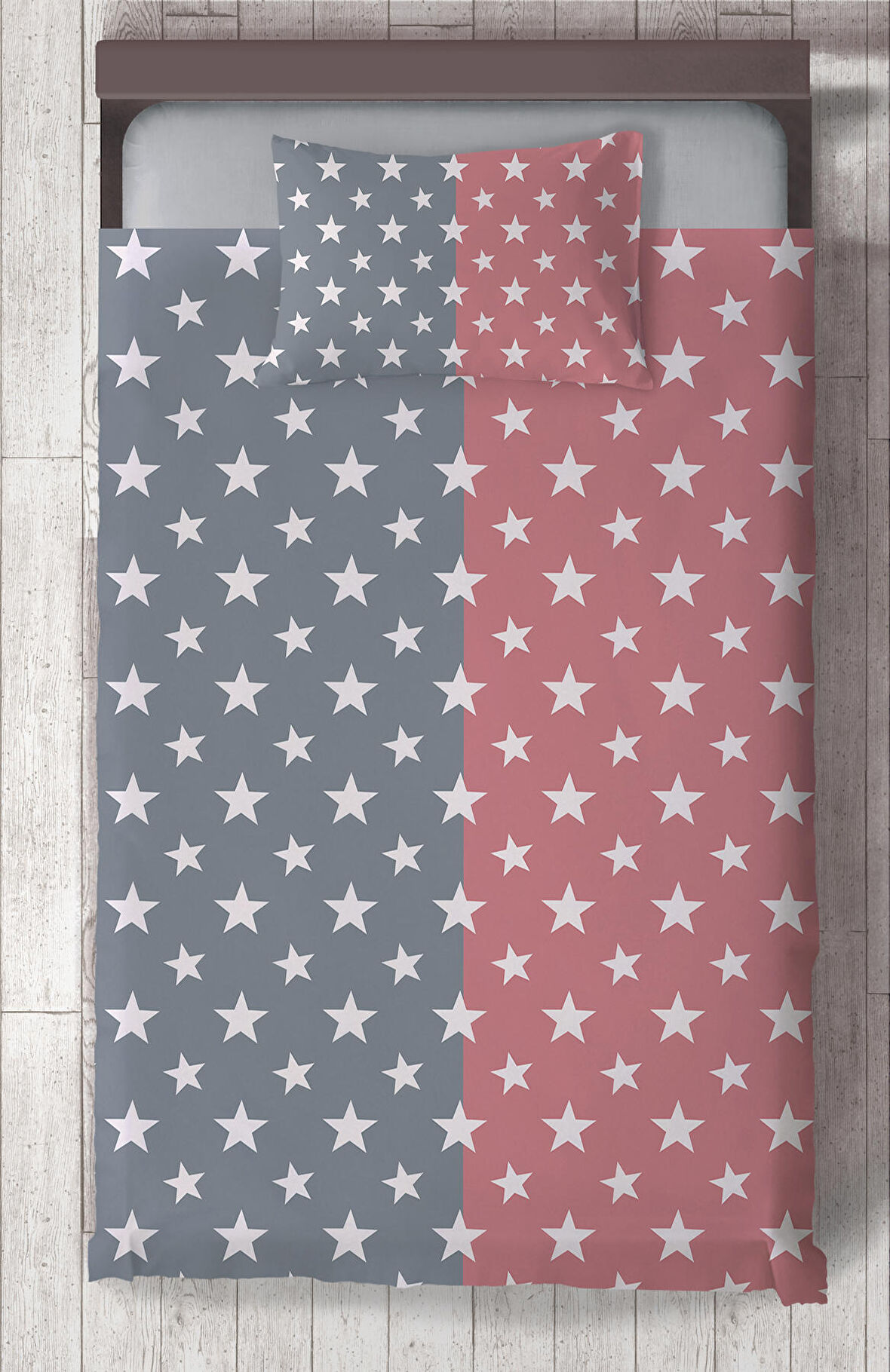 MEKTA HOME BEBEK VE ÇOCUK ODASI Yıldızlı ve İki Renk Desenli Yatak Örtüsü