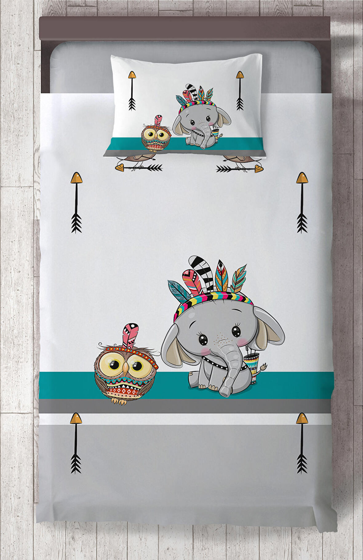 MEKTA HOME BEBEK VE ÇOCUK ODASI Kızılderili Filli ve Seksek Desenli Yatak Örtüsü