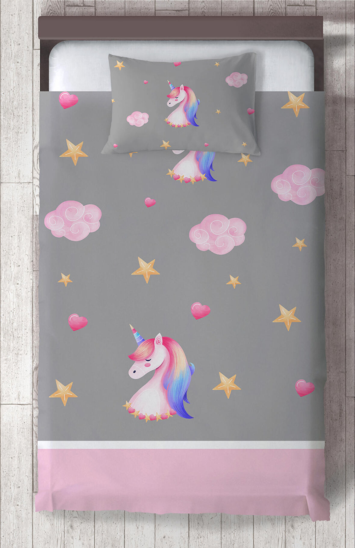 MEKTA HOME BEBEK VE ÇOCUK ODASI Unicorn ve Seksek Desenli Yatak Örtüsü