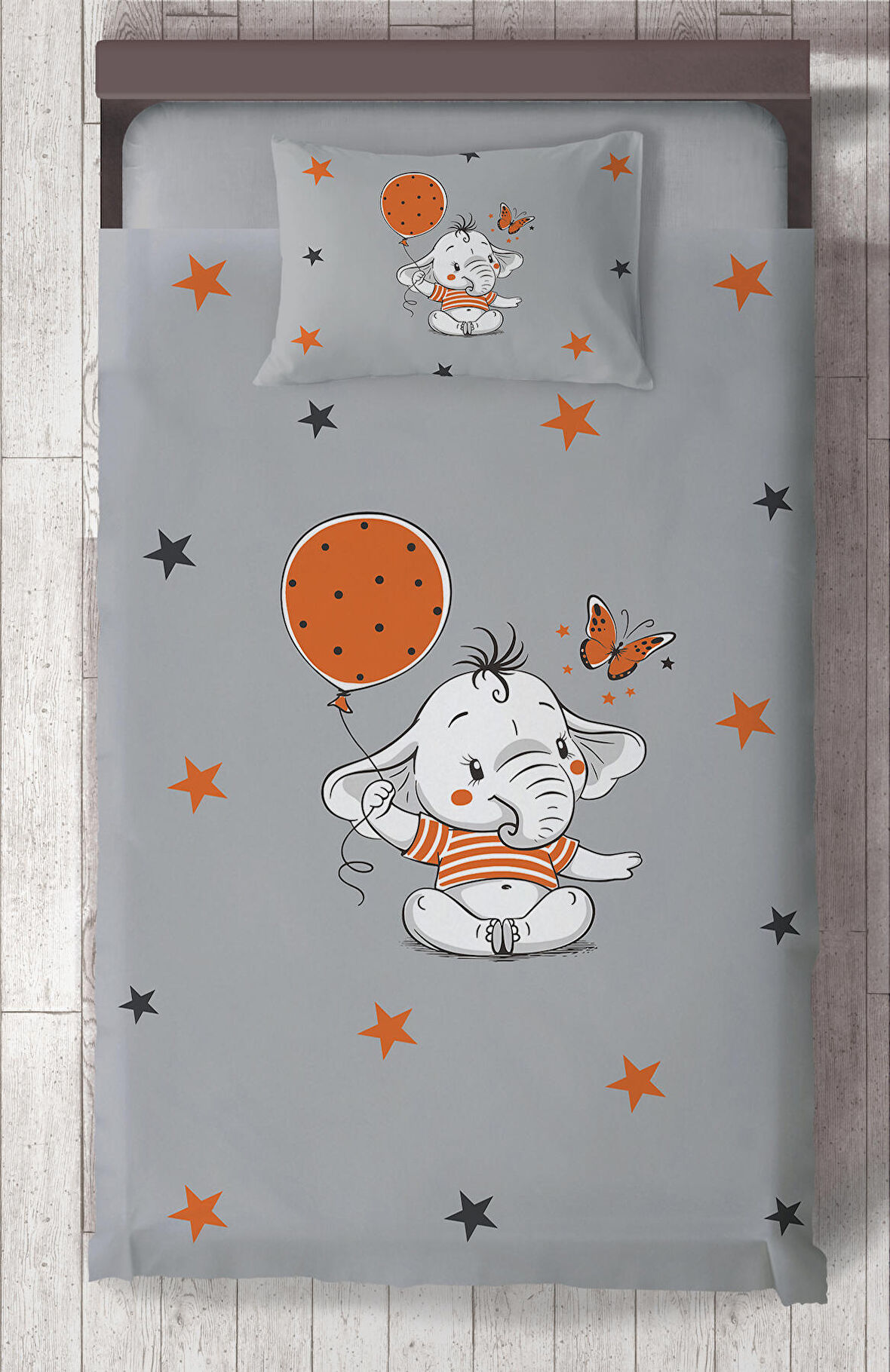 MEKTA HOME BEBEK VE ÇOCUK ODASI Turncu Filli Balon Desenli Yatak Örtüsü