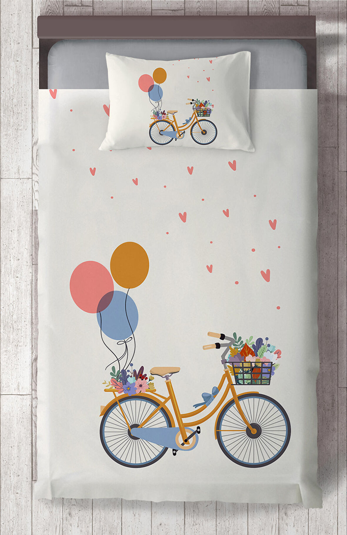 MEKTA HOME BEBEK VE ÇOCUK ODASI Bisikletli Balon Desenli Yatak Örtüsü