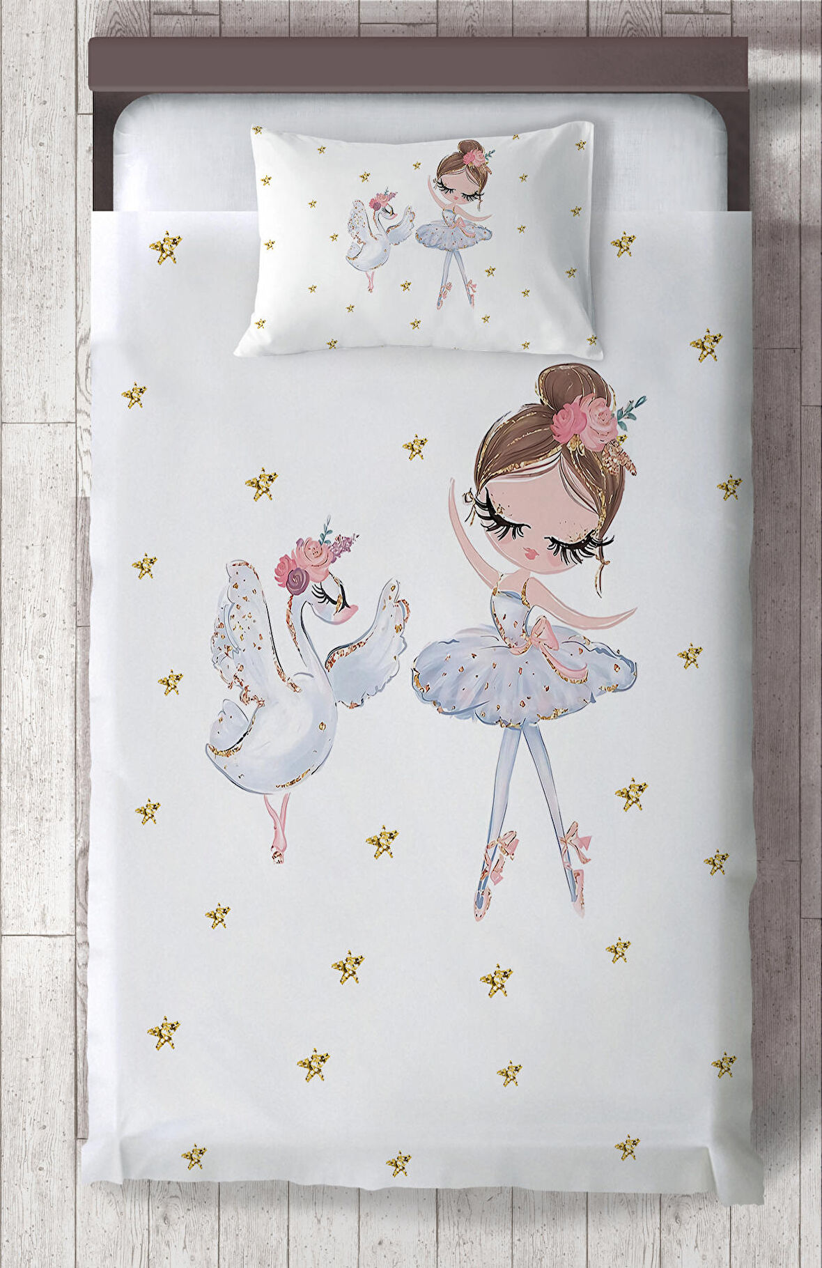 MEKTA HOME BEBEK VE ÇOCUK ODASI Balerin Kız ve Kuğu Desenli Yatak Örtüsü