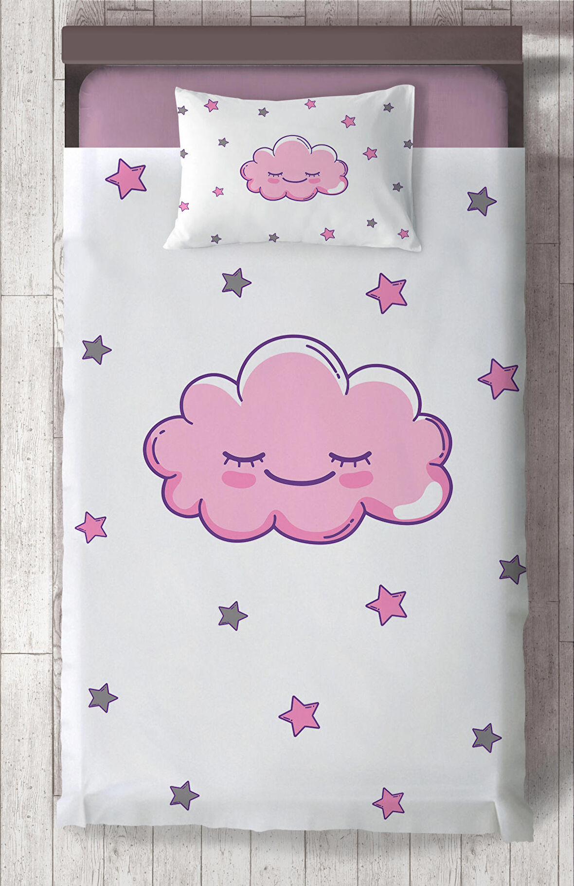 MEKTA HOME BEBEK VE ÇOCUK ODASI Gülen Bulut Desenli Yatak Örtüsü