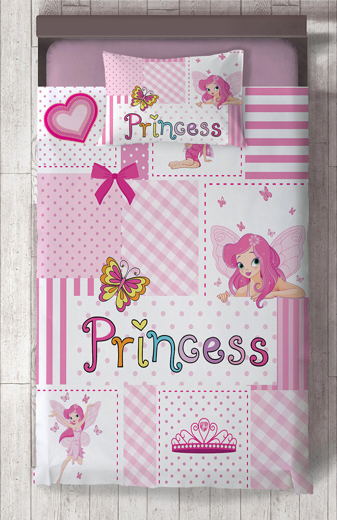 MEKTA HOME BEBEK VE ÇOCUK ODASI Princess Desenli Pembe Yatak Örtüsü