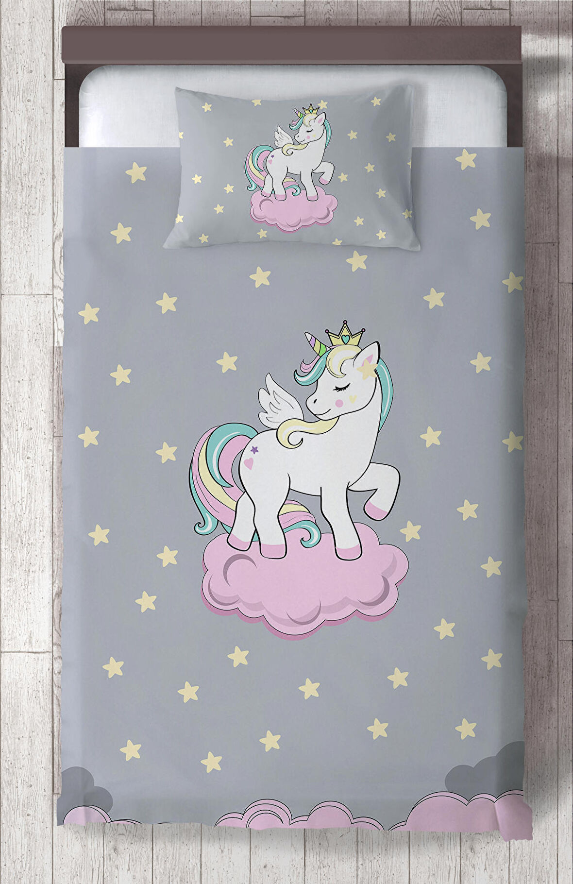 MEKTA HOME BEBEK VE ÇOCUK ODASI Seksekli Unicorn Desenli Yatak Örtüsü
