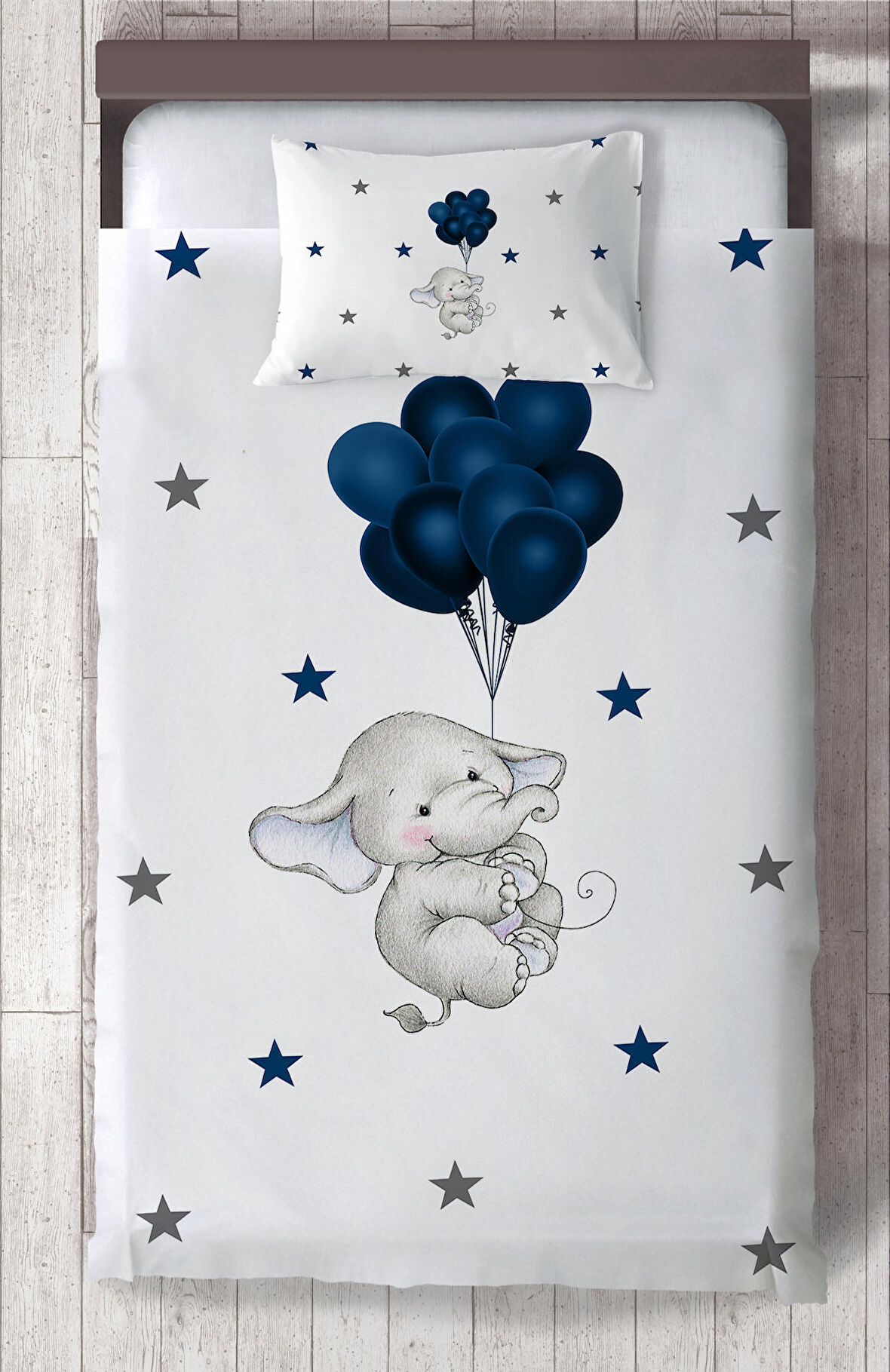MEKTA HOME BEBEK VE ÇOCUK ODASI Filli Mavi Balon Desenli Yatak Örtüsü