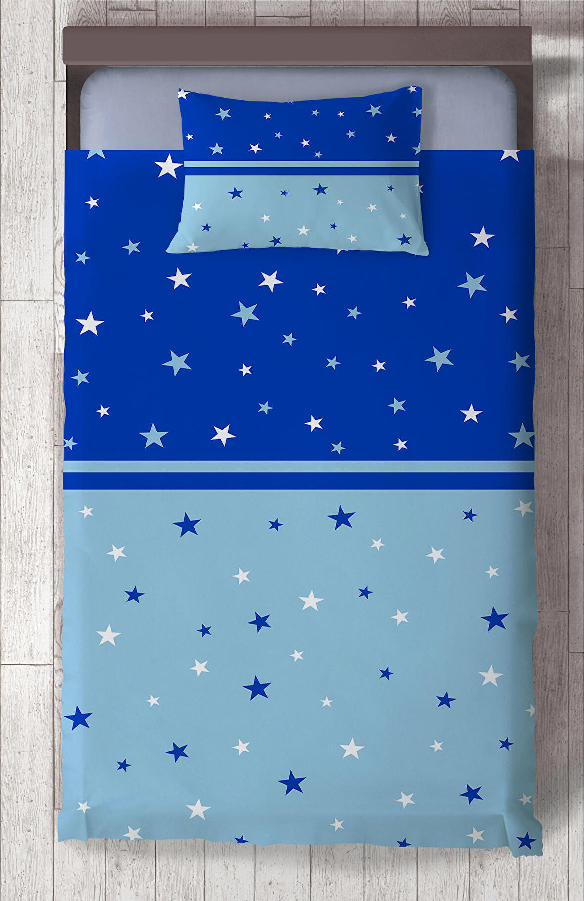 MEKTA HOME BEBEK VE ÇOCUK ODASI Mavi Lacivert Yıldız Desenli Yatak Örtüsü
