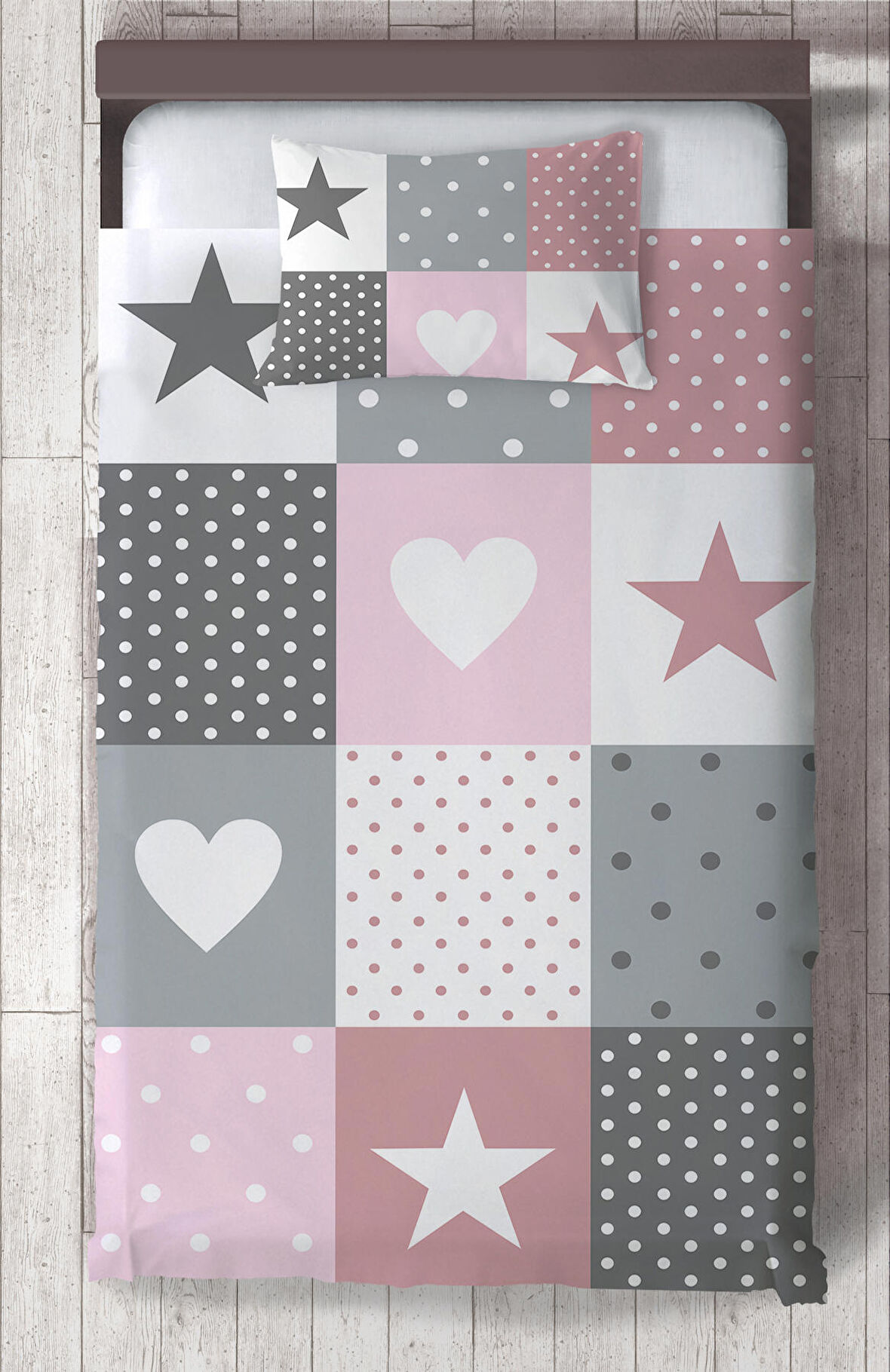 MEKTA HOME BEBEK VE ÇOCUK ODASI Soft Yıldız ve Kalp Desenli Yatak Örtüsü