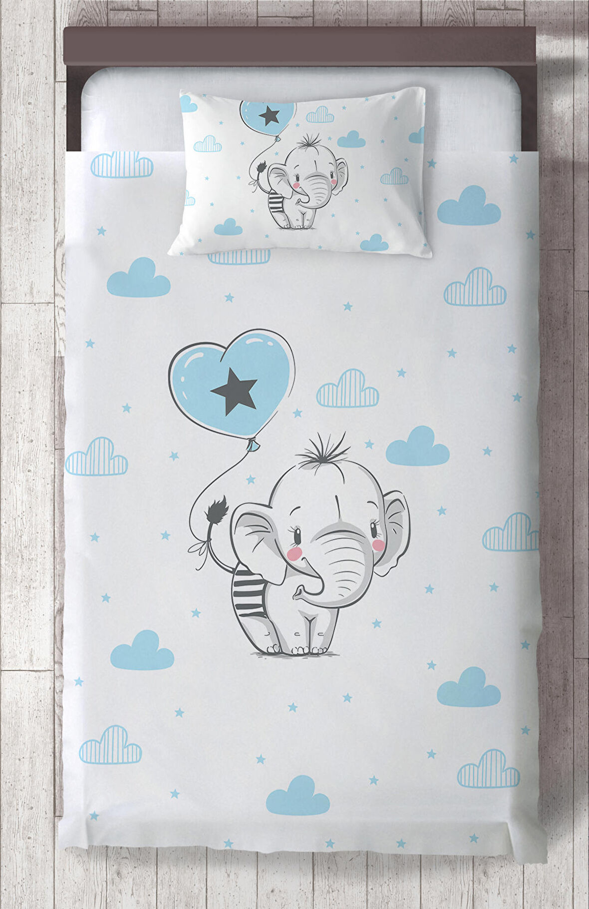 MEKTA HOME BEBEK VE ÇOCUK ODASI Filli Kalpli Balon Desenli Yatak Örtüsü