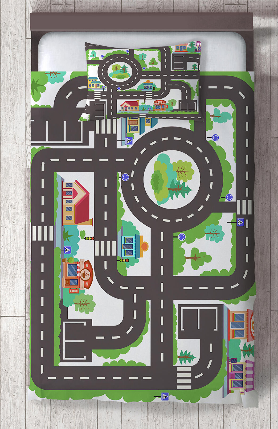 MEKTA HOME BEBEK VE ÇOCUK ODASI Otopark ve Yol Desenli Yatak Örtüsü