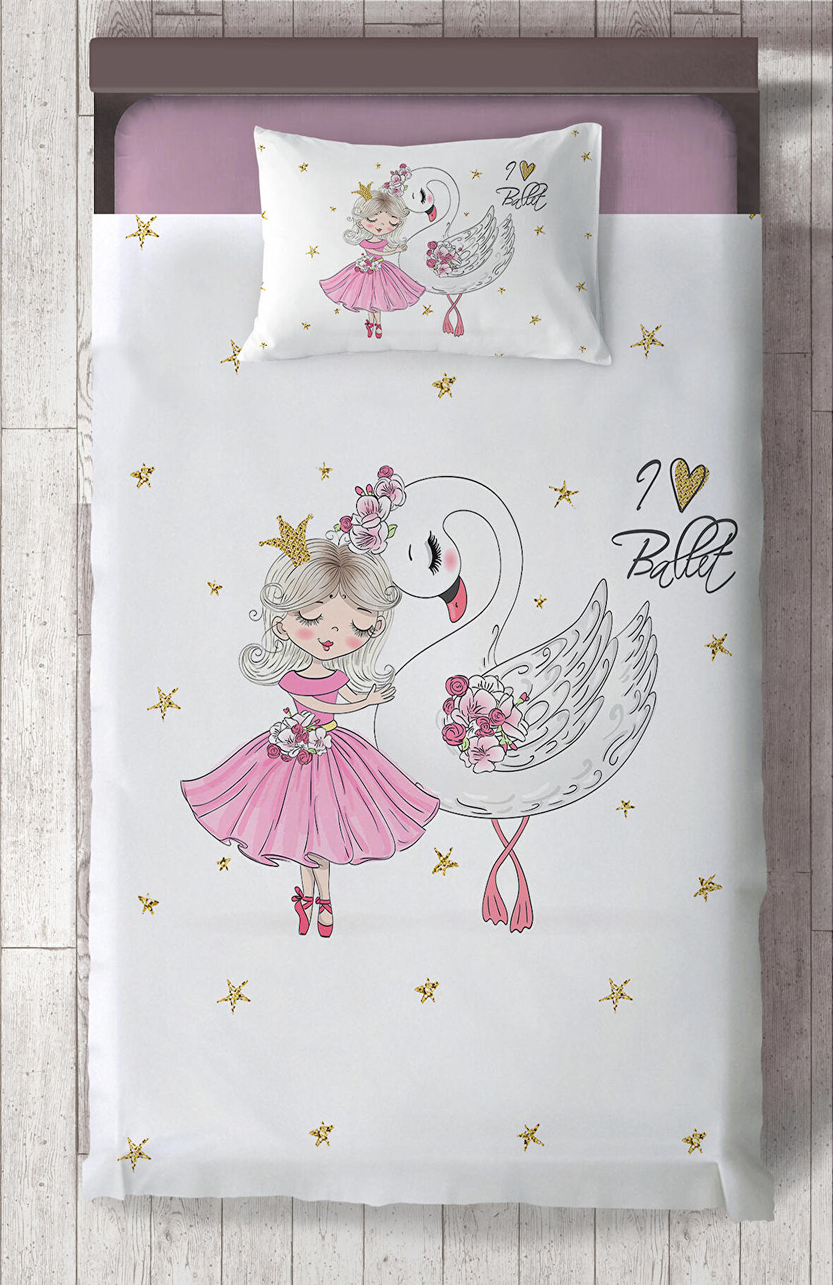 MEKTA HOME BEBEK VE ÇOCUK ODASI Balerin Kız ve Kuğu Deseli Yatak Örtüsü