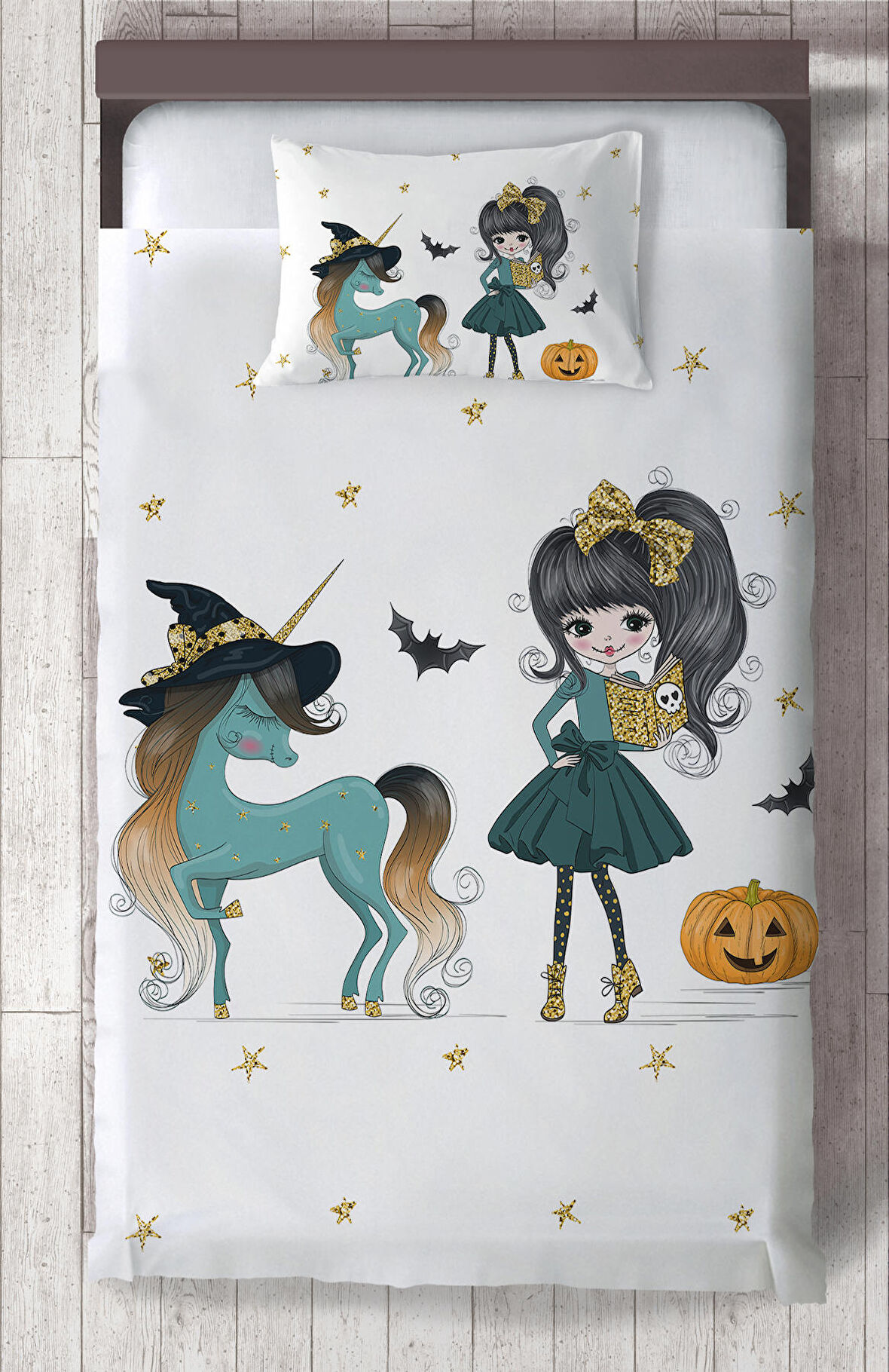 MEKTA HOME BEBEK VE ÇOCUK ODASI Bal Kabaklı Unicorn Desenli Yatak Örtüsü