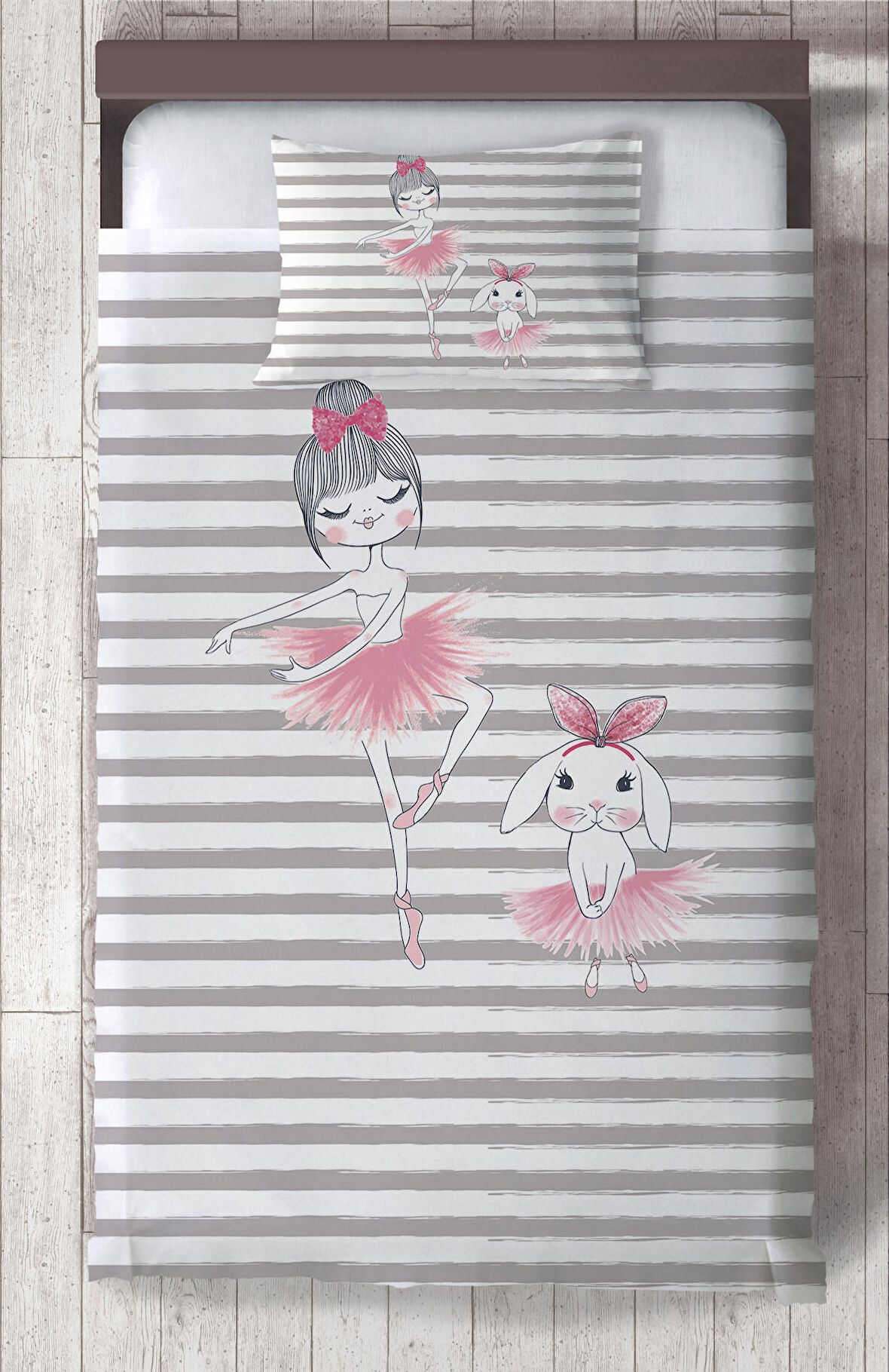 MEKTA HOME BEBEK VE ÇOCUK ODASI Tavşanlı Balerin Kız Desenli Yatak Örtüsü