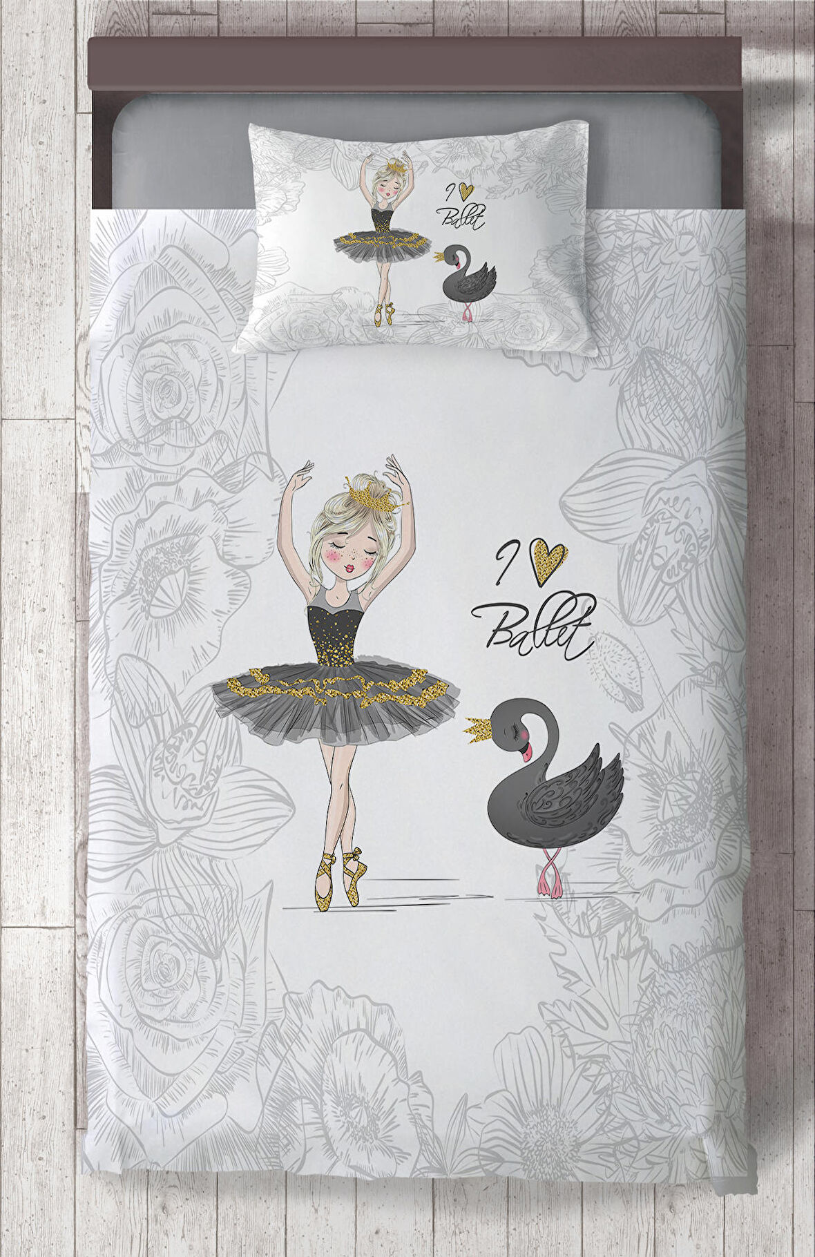 MEKTA HOME BEBEK VE ÇOCUK ODASI Baleri ve Kuğu Desenli Motifli Yatak Örtüsü